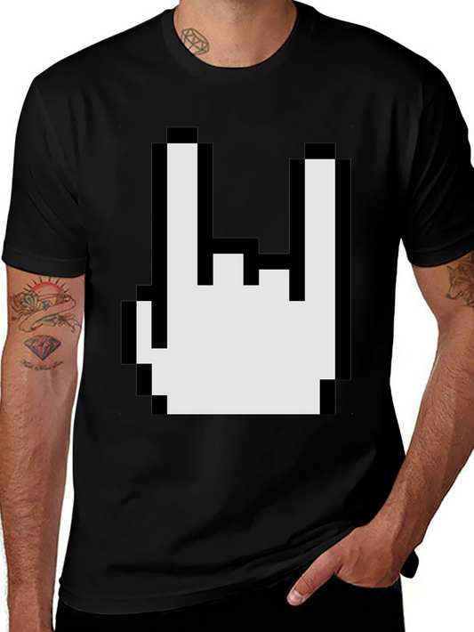 Pixel Rock On Gesture Graphic T-Shirt