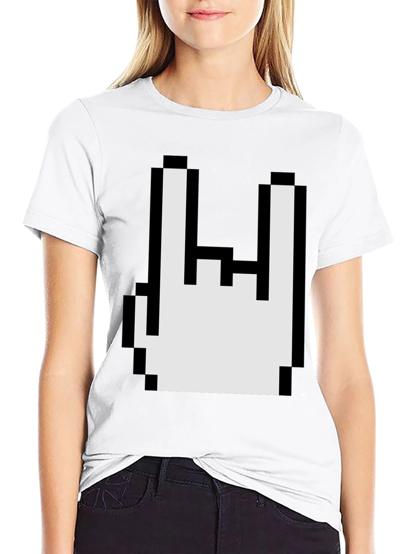 Pixel Rock On Gesture Graphic T-Shirt