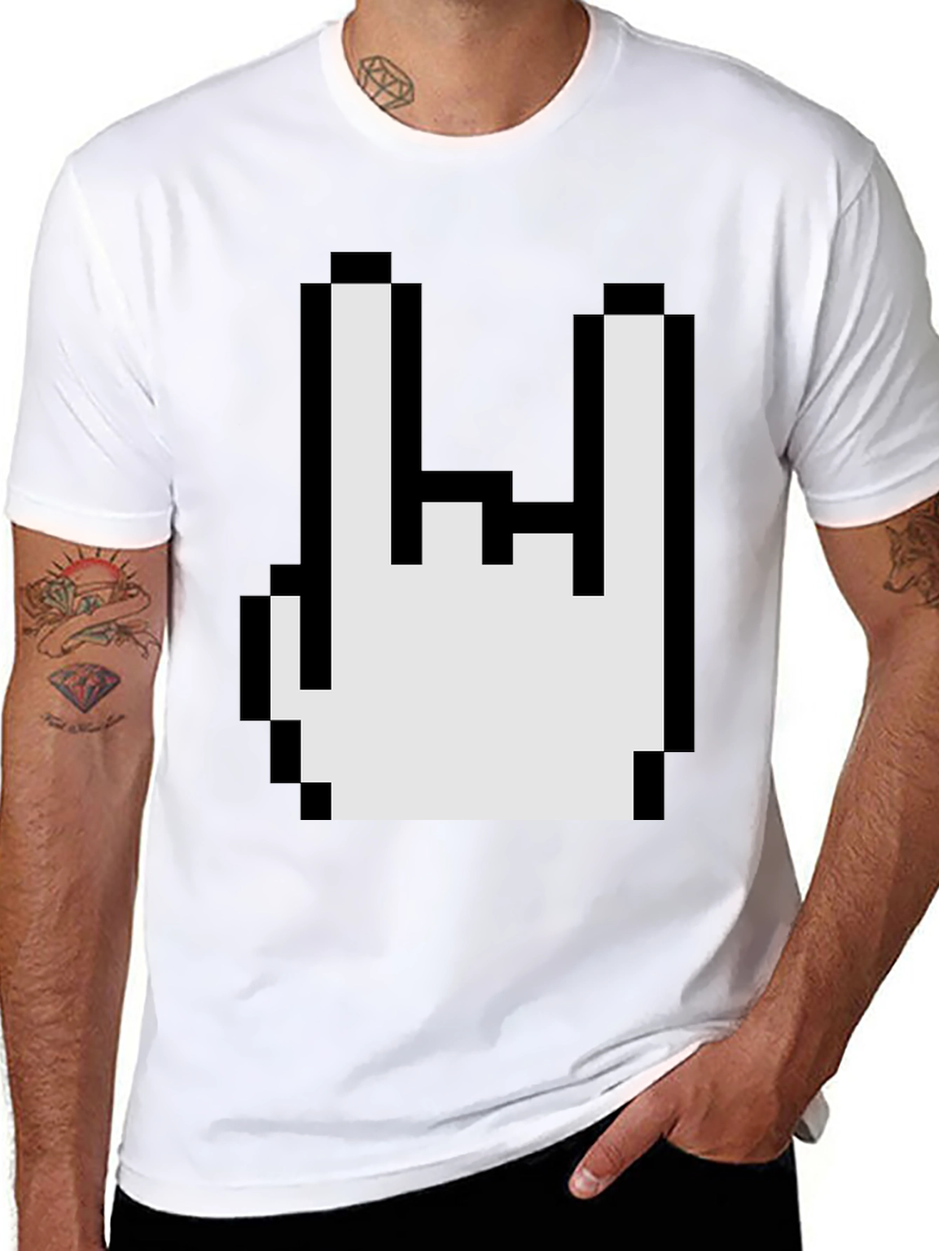 Pixel Rock On Gesture Graphic T-Shirt