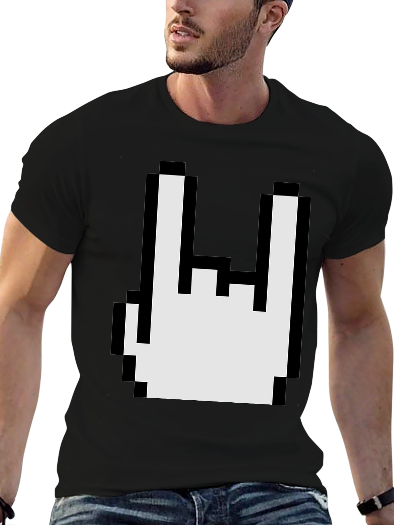 Pixel Rock On Gesture Graphic T-Shirt