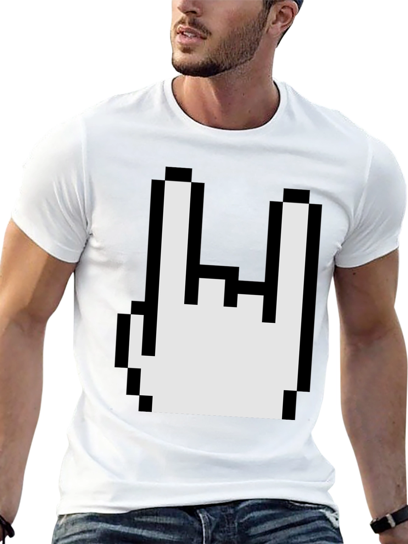 Pixel Rock On Gesture Graphic T-Shirt