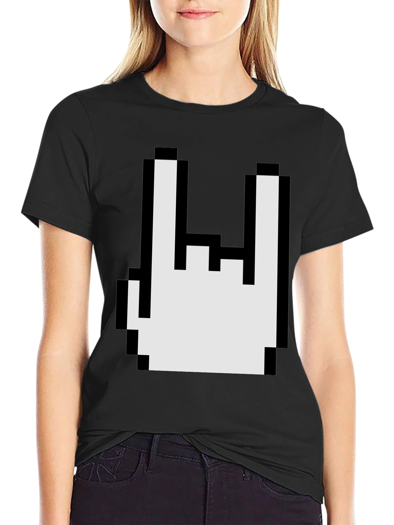 Pixel Rock On Gesture Graphic T-Shirt