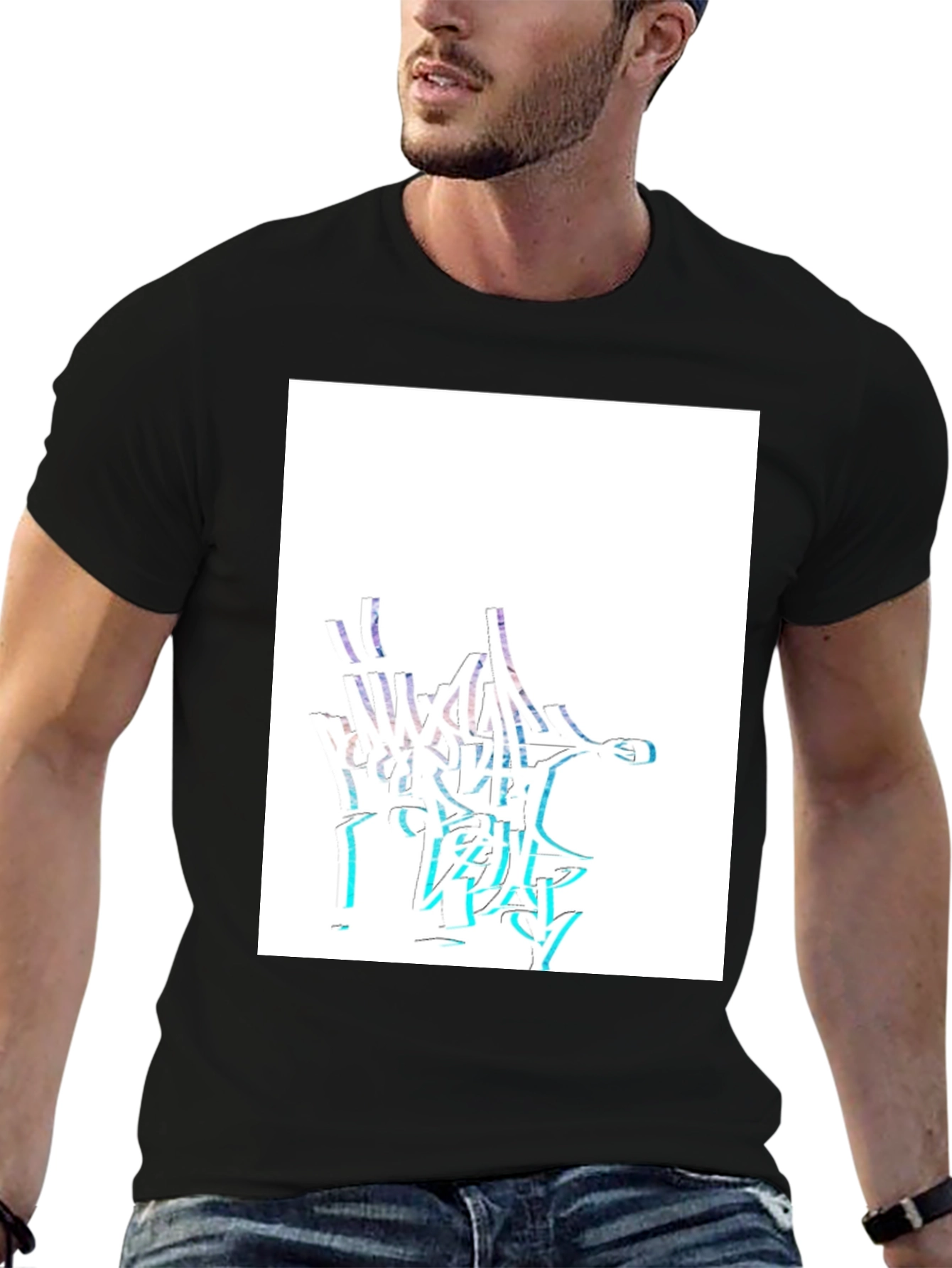 Abstract Graffiti Style Black Cotton T-Shirt