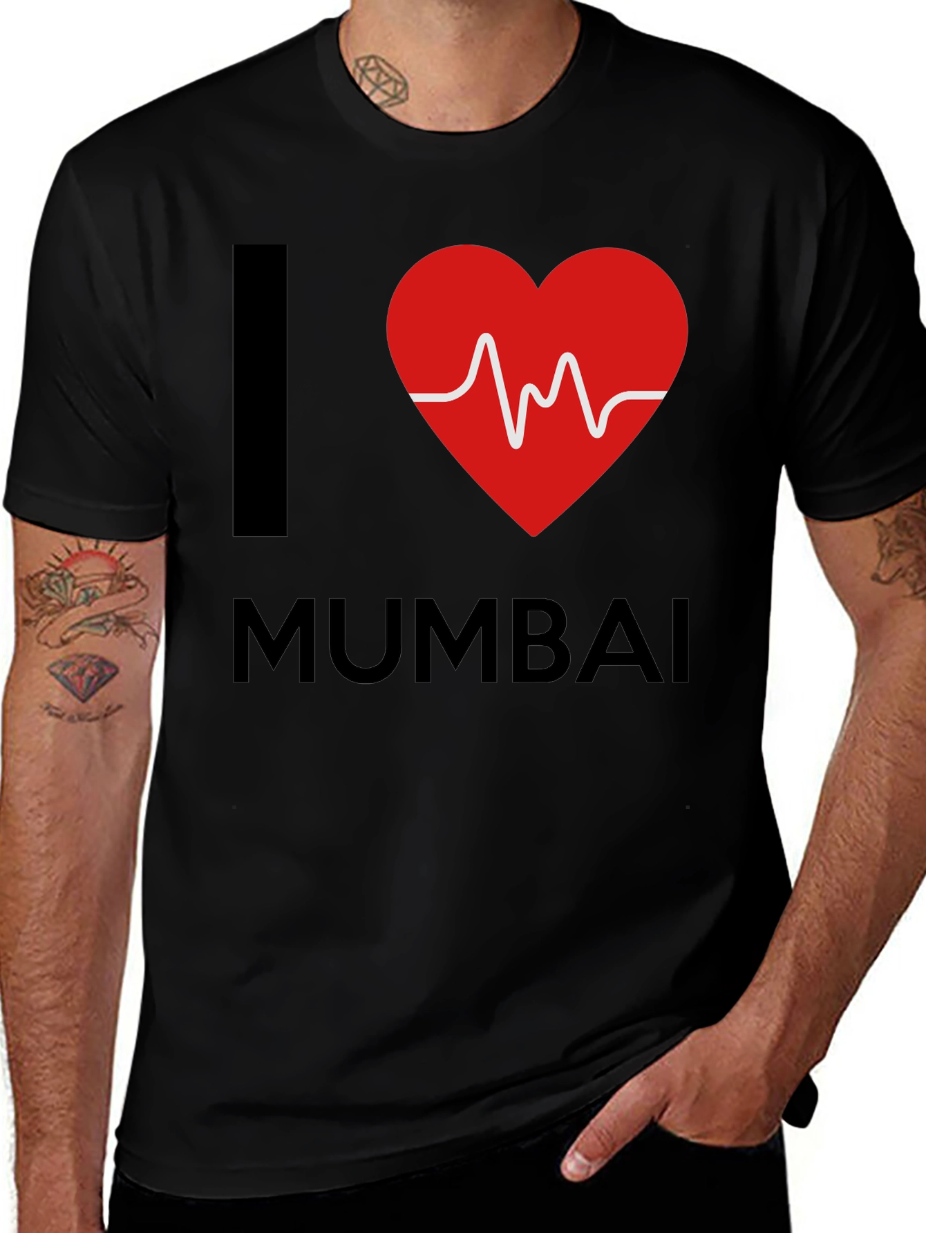 I Love Mumbai Graphic Tee - Black Cotton T-Shirt