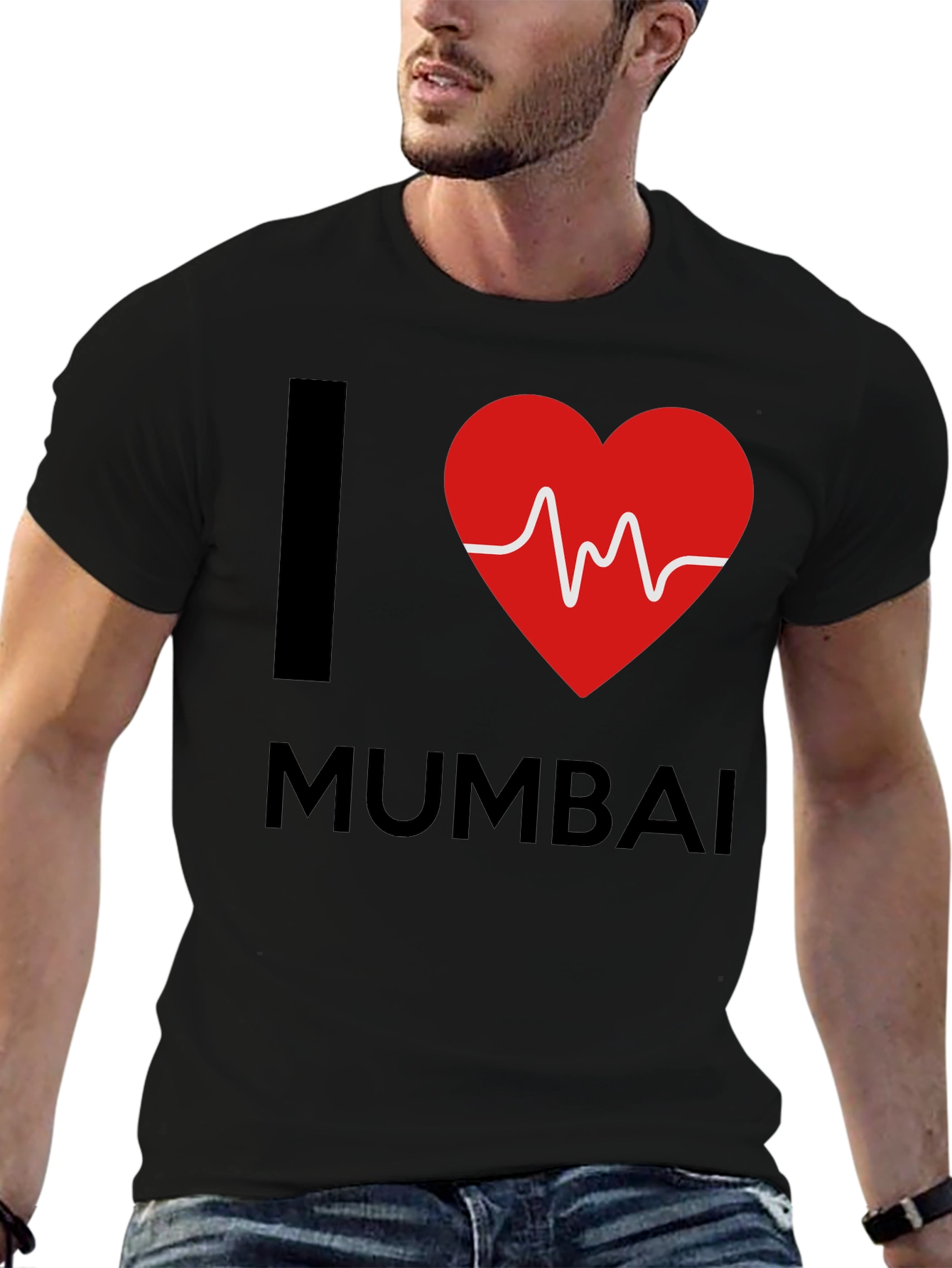 I Love Mumbai Graphic Tee - Black Cotton T-Shirt