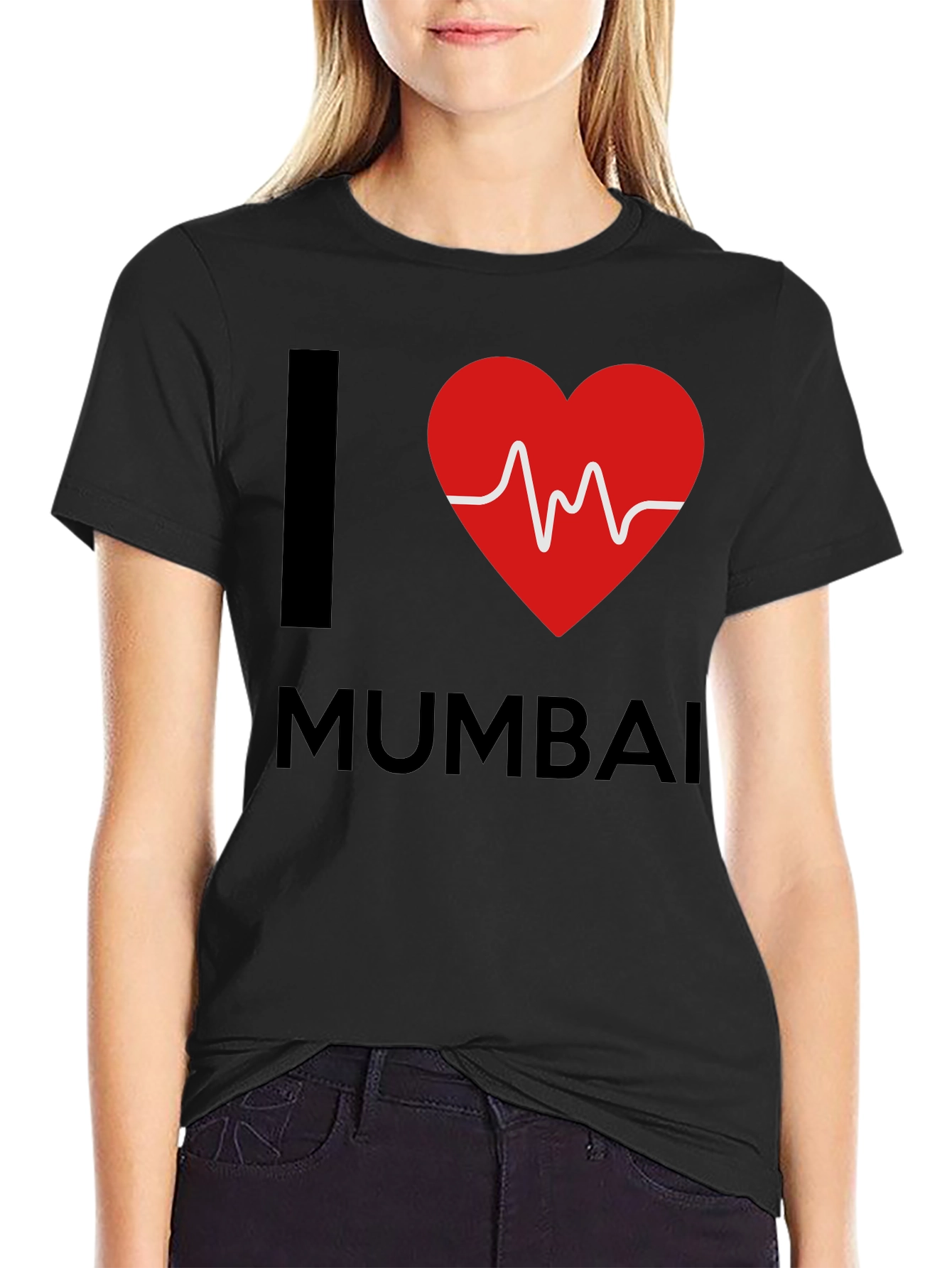 I Love Mumbai Graphic Tee - Black Cotton T-Shirt