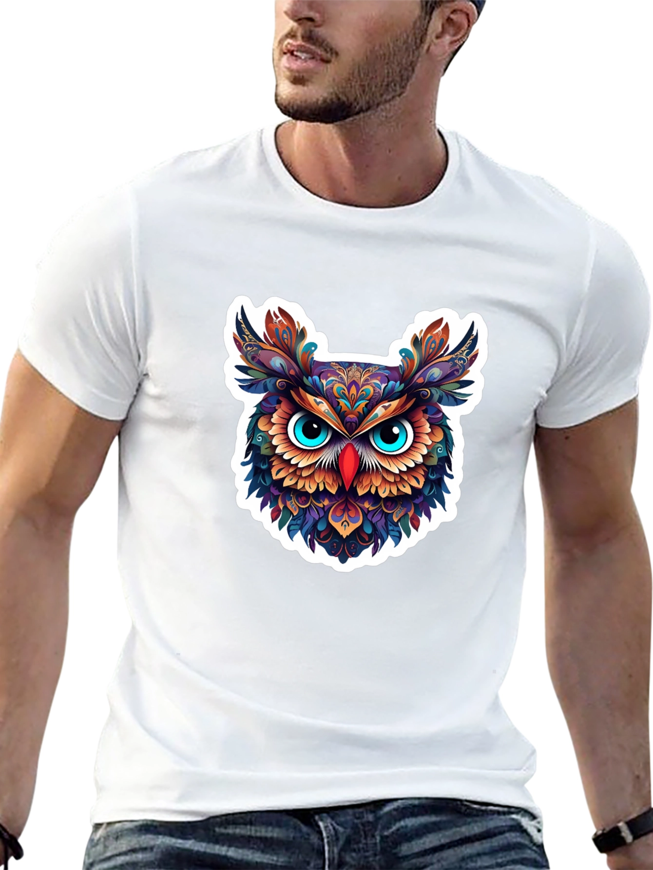 Mens Black Owl Graphic Tee