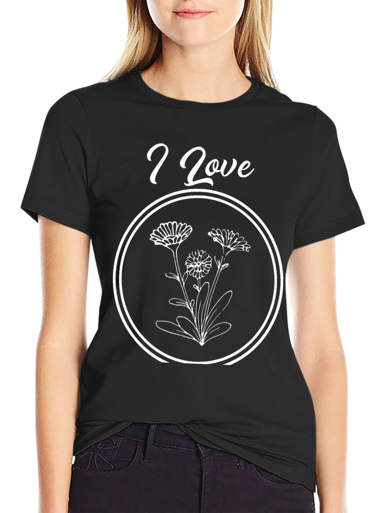 I Love Flowers T-Shirt - Black Graphic Tee
