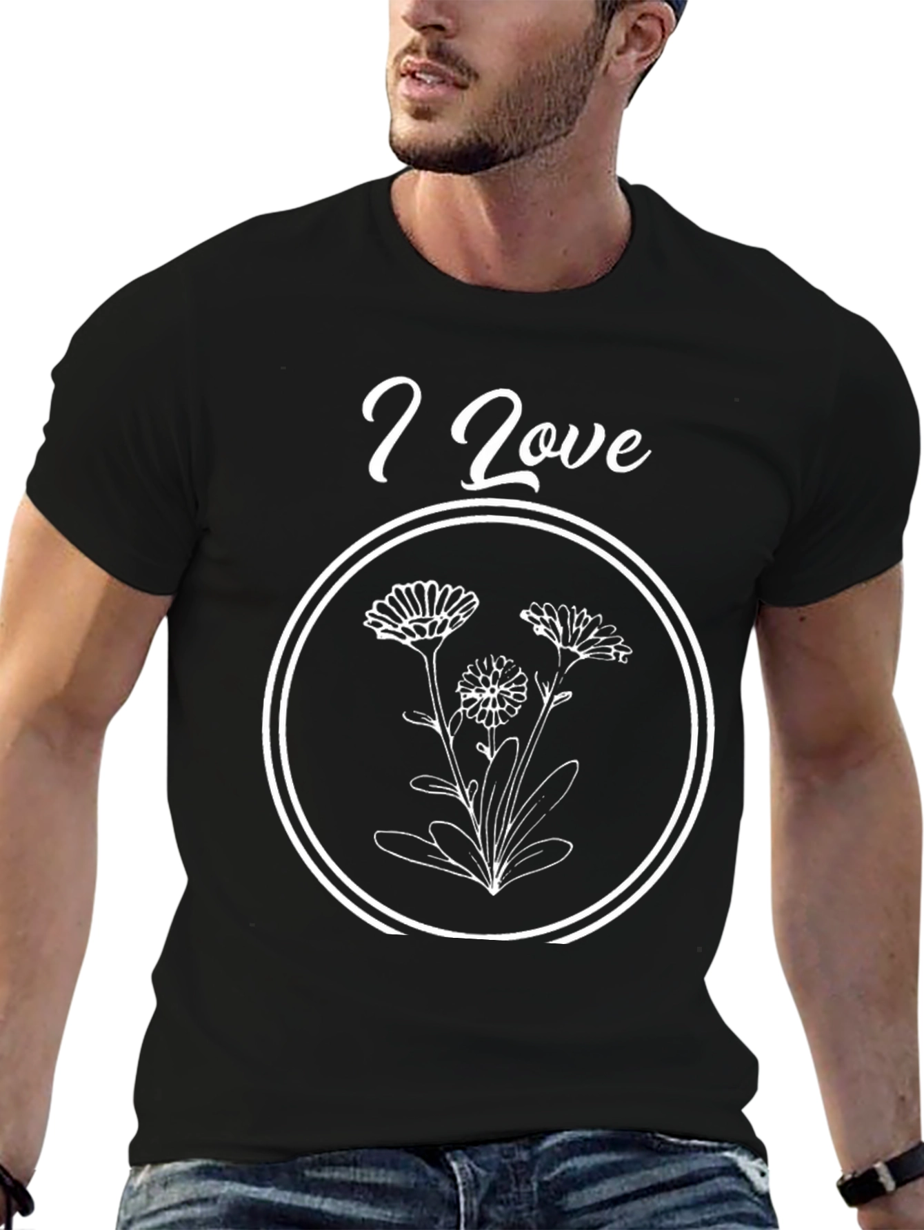 I Love Flowers T-Shirt - Black Graphic Tee