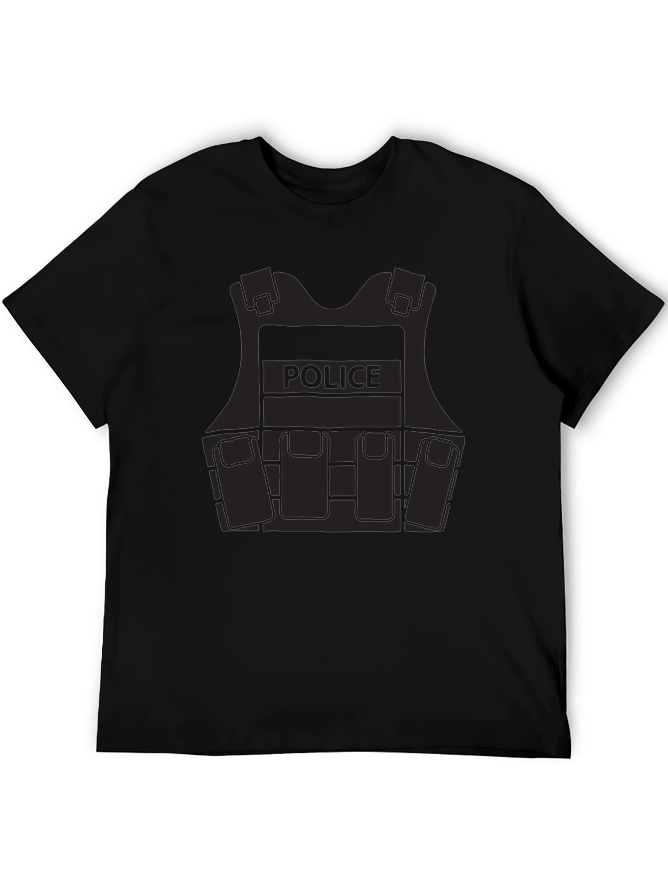 Police Vest Graphic Tee - Black Cotton Blend
