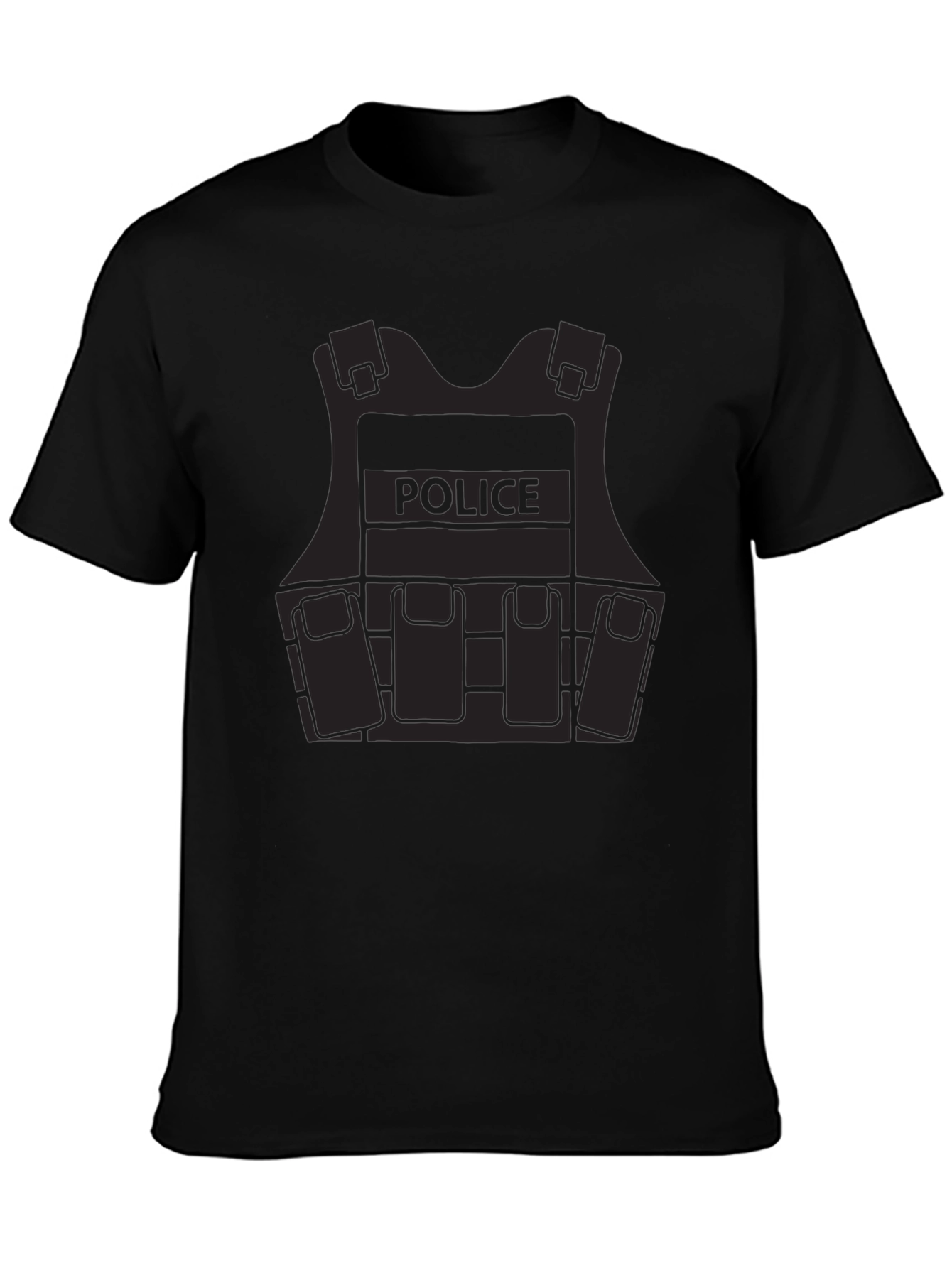 Police Vest Graphic Tee - Black Cotton Blend