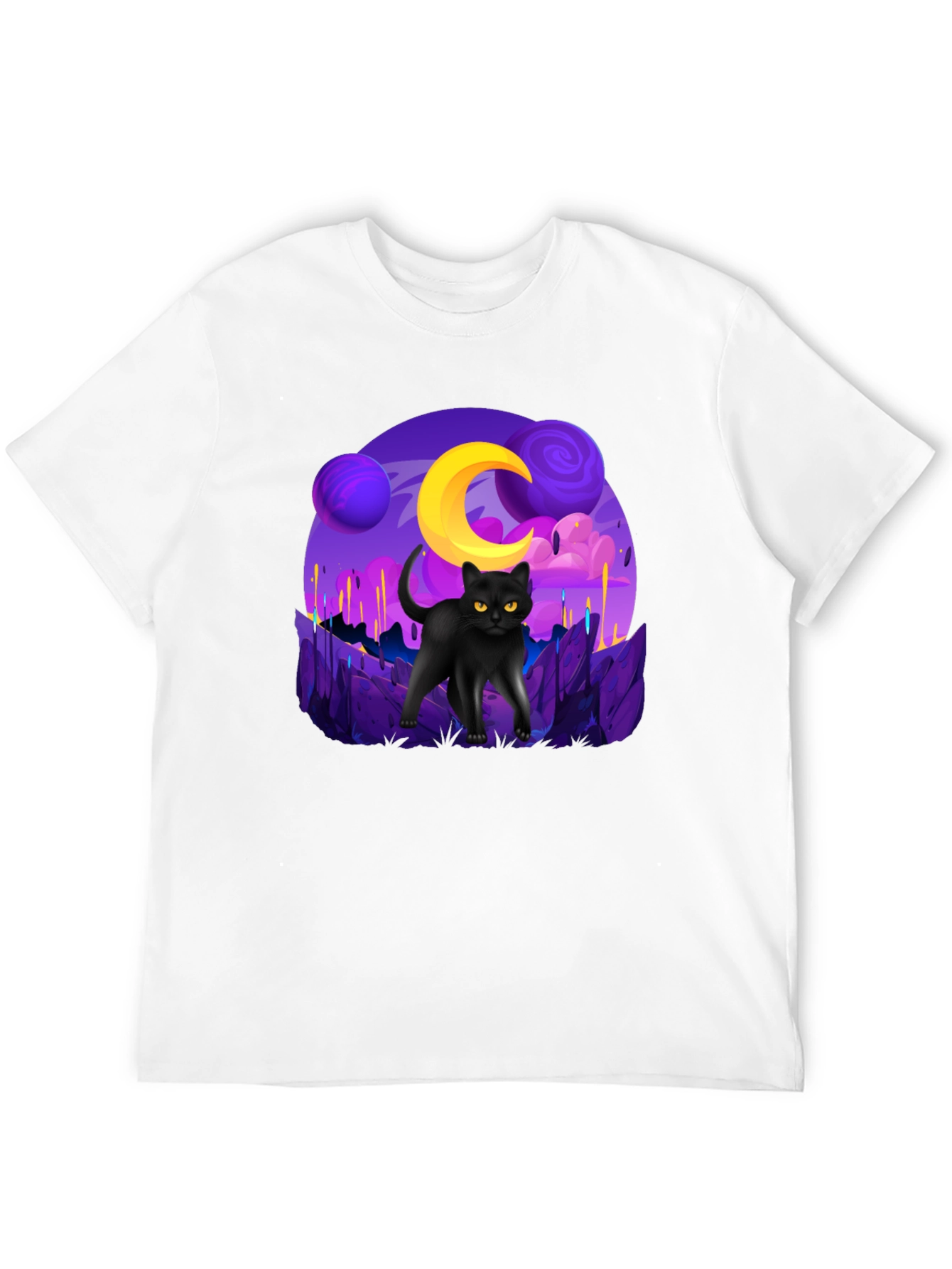 Cosmic Cat Graphic Tee - Unisex Black T-Shirt