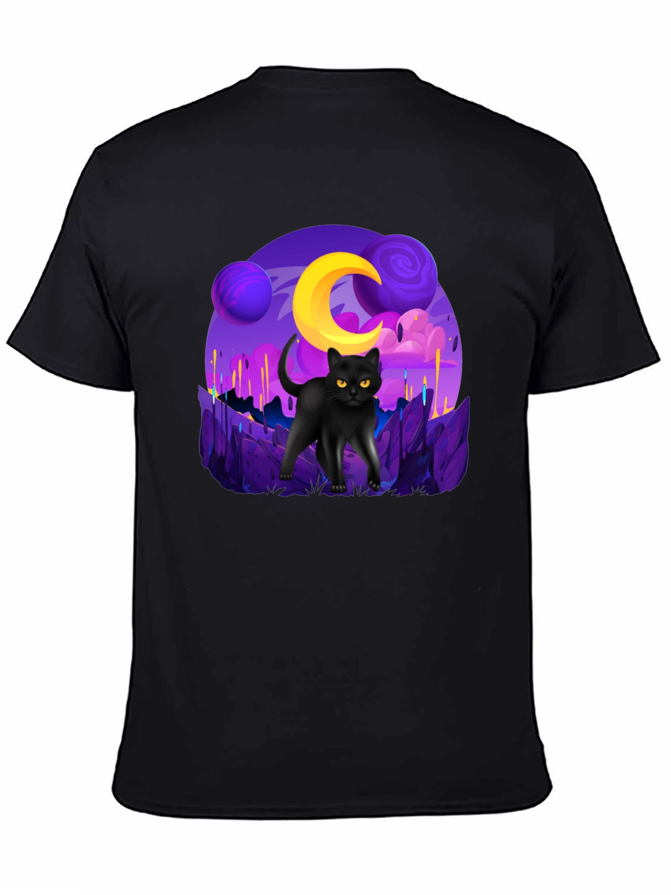 Cosmic Cat Graphic Tee - Unisex Black T-Shirt