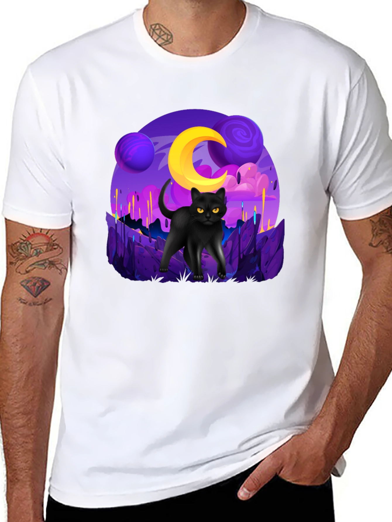 Cosmic Cat Graphic Tee - Unisex Black T-Shirt
