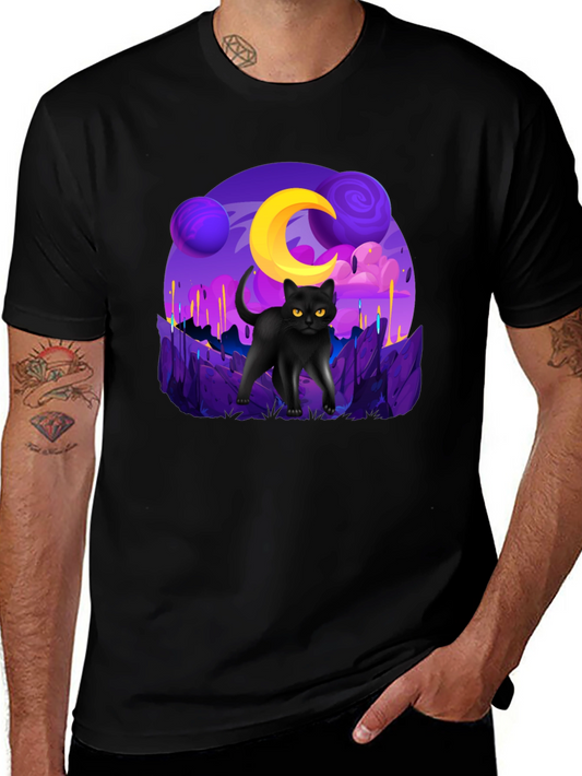 Cosmic Cat Graphic Tee - Unisex Black T-Shirt