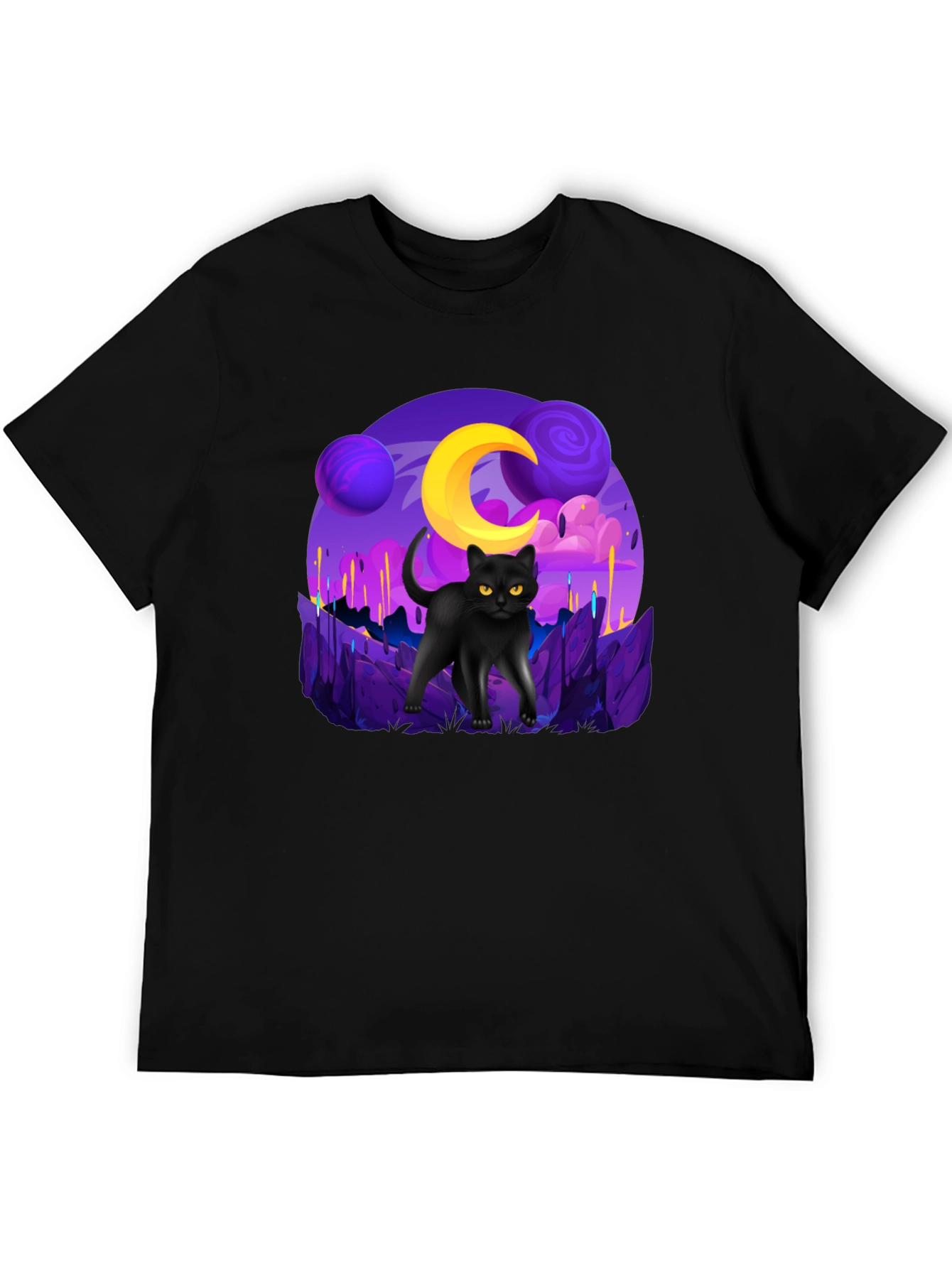 Cosmic Cat Graphic Tee - Unisex Black T-Shirt