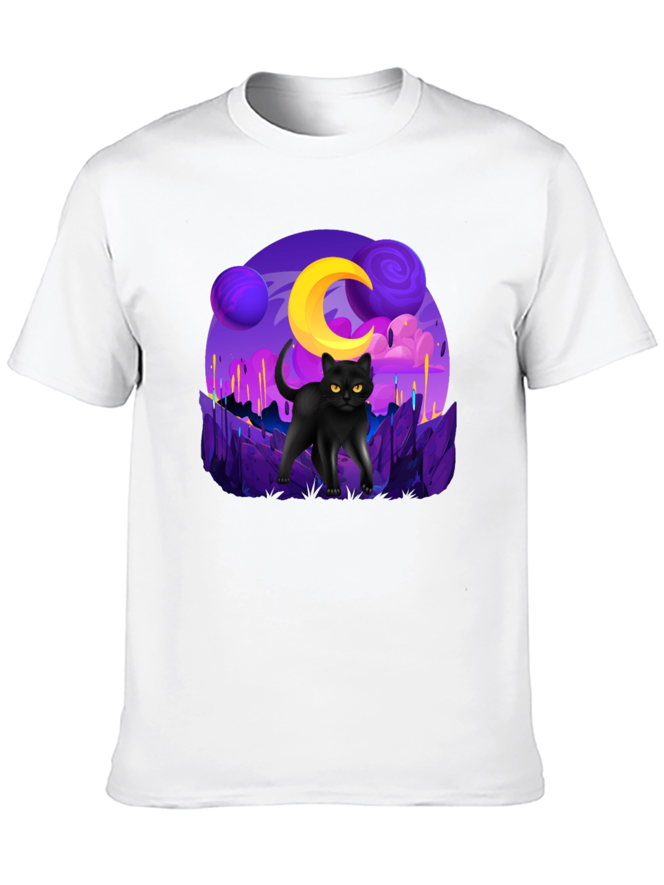 Cosmic Cat Graphic Tee - Unisex Black T-Shirt