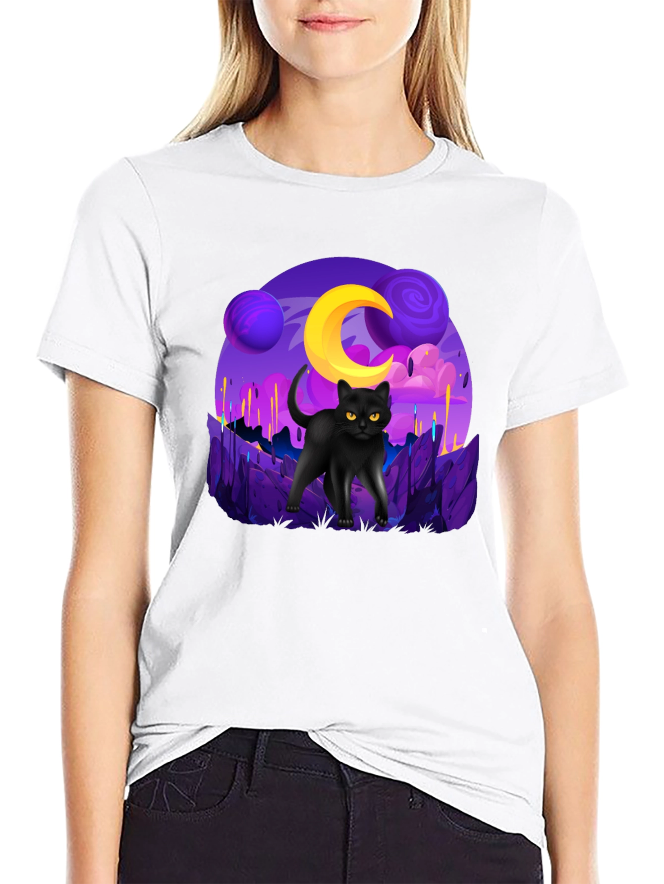 Cosmic Cat Graphic Tee - Unisex Black T-Shirt