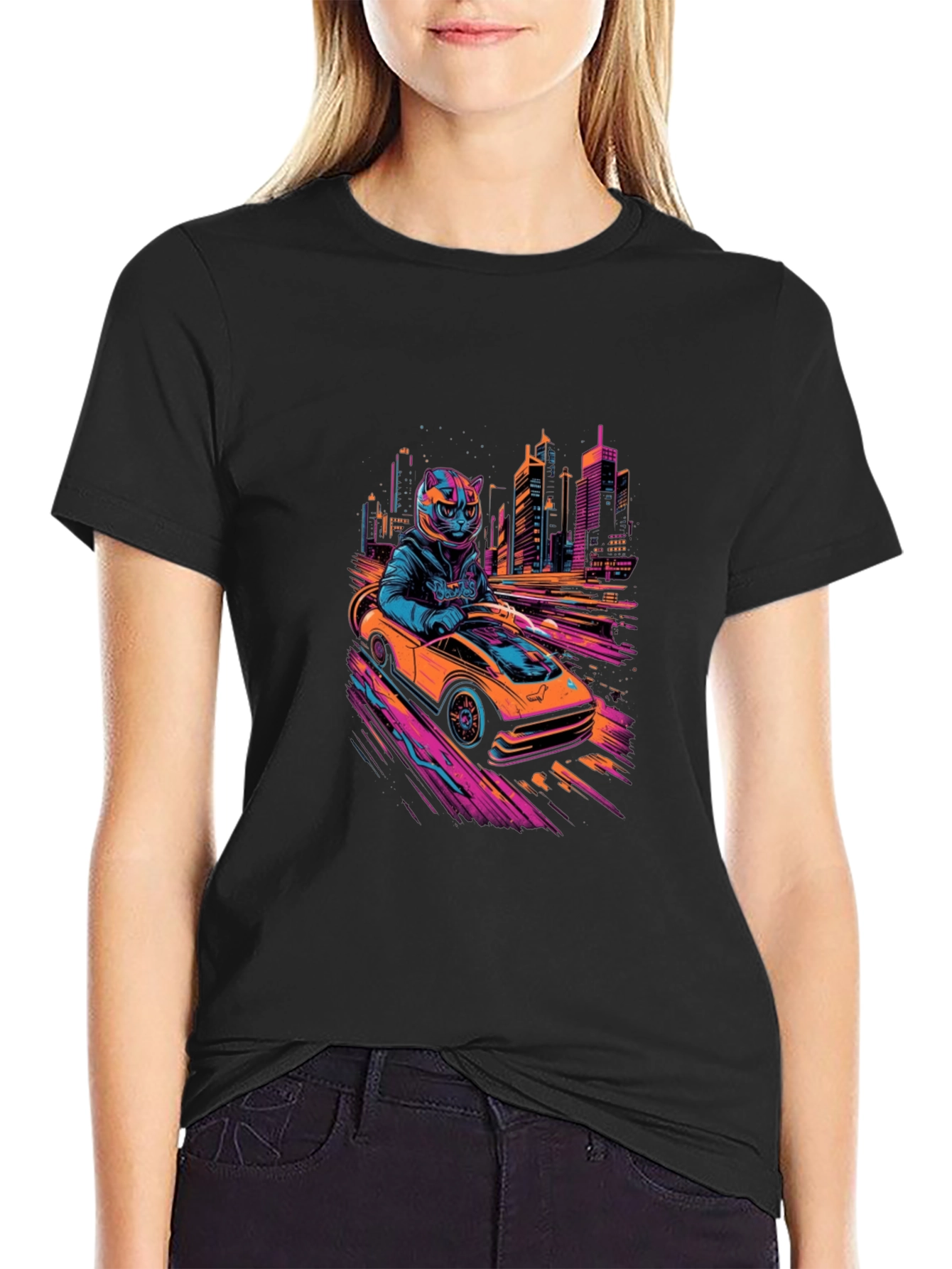 Cool Cat Racer T-Shirt - Black