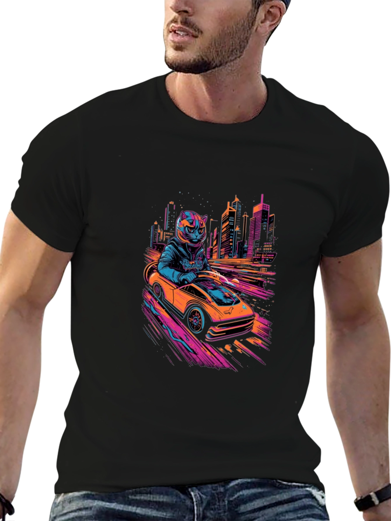 Cool Cat Racer T-Shirt - Black