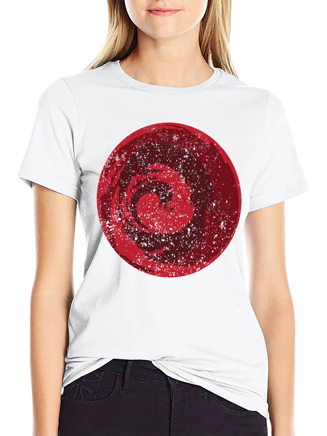Abstract Red Circle Graphic Black T-Shirt