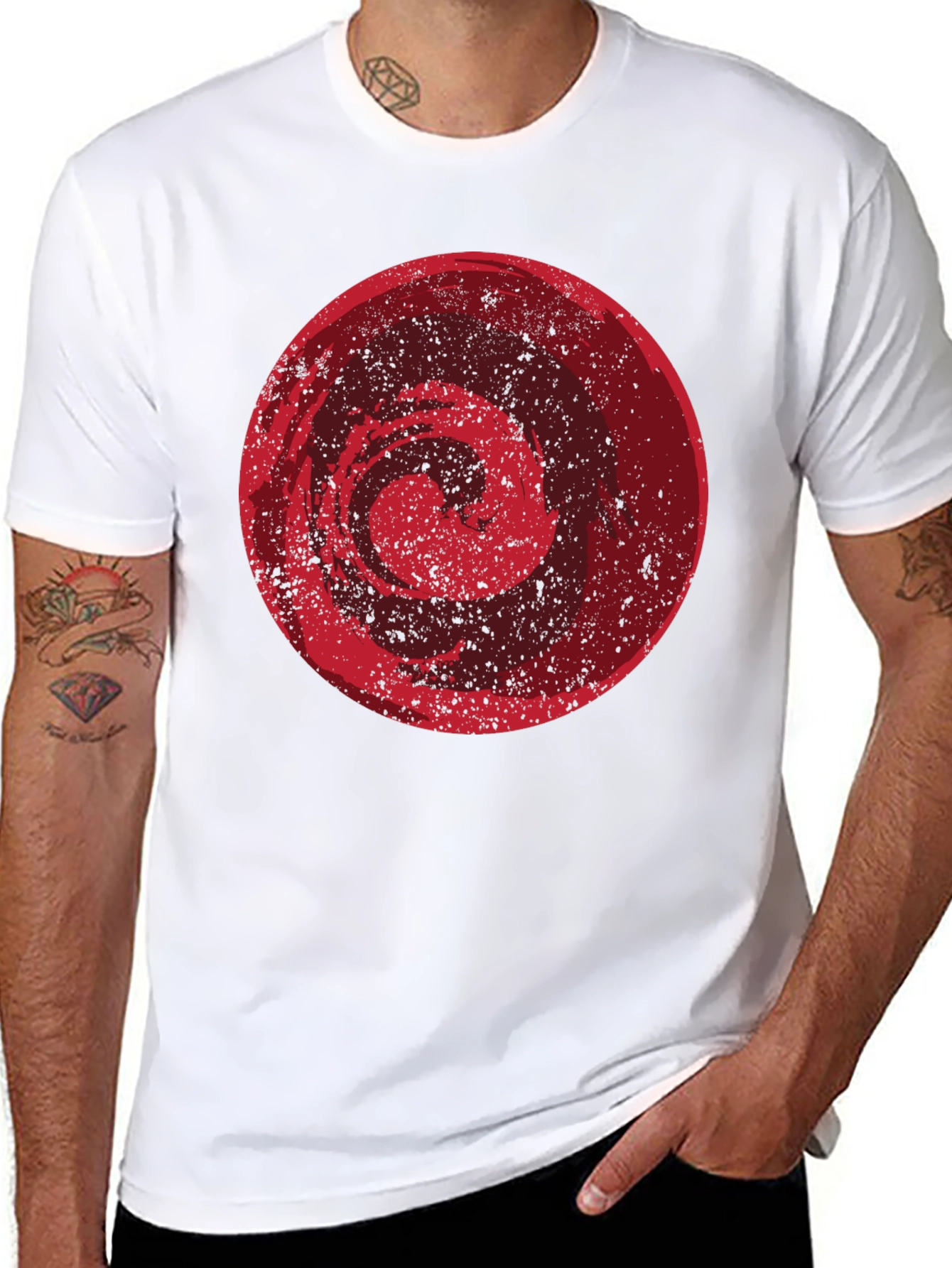 Abstract Red Circle Graphic Black T-Shirt