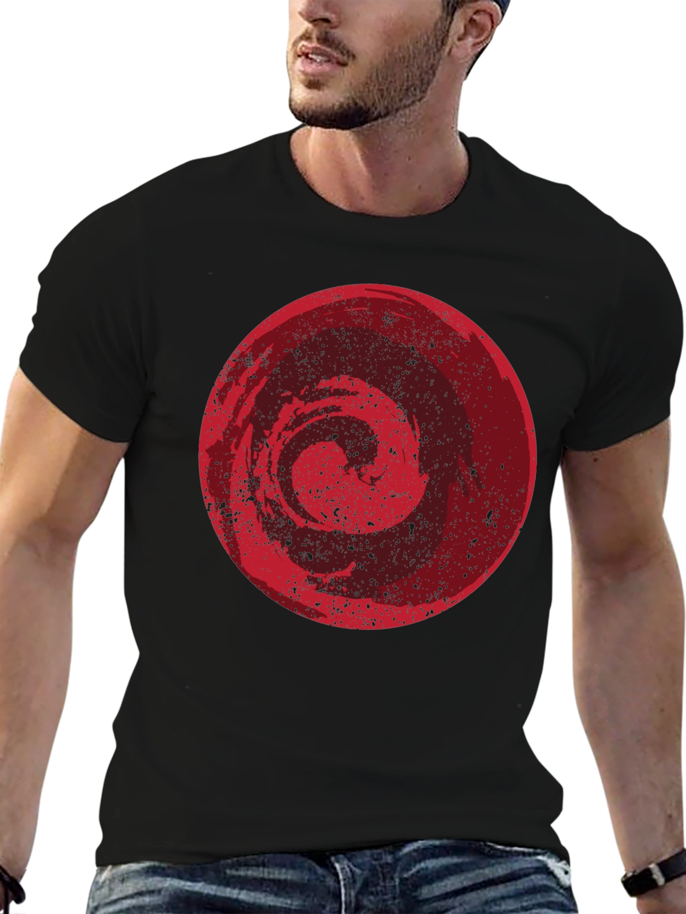 Abstract Red Circle Graphic Black T-Shirt