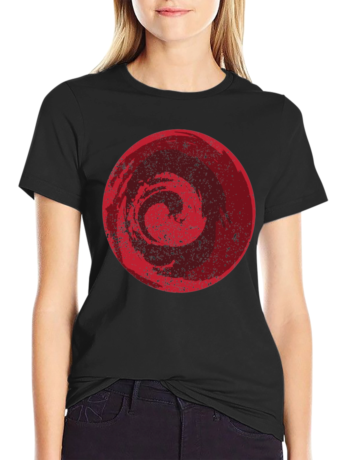 Abstract Red Circle Graphic Black T-Shirt