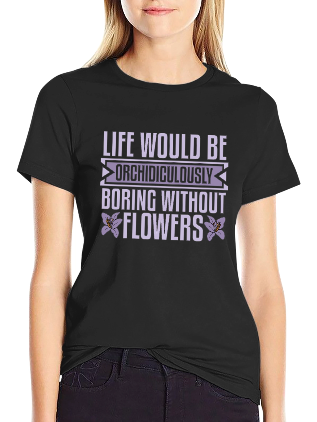 Life Needs Flowers Black Graphic Tee Shirt