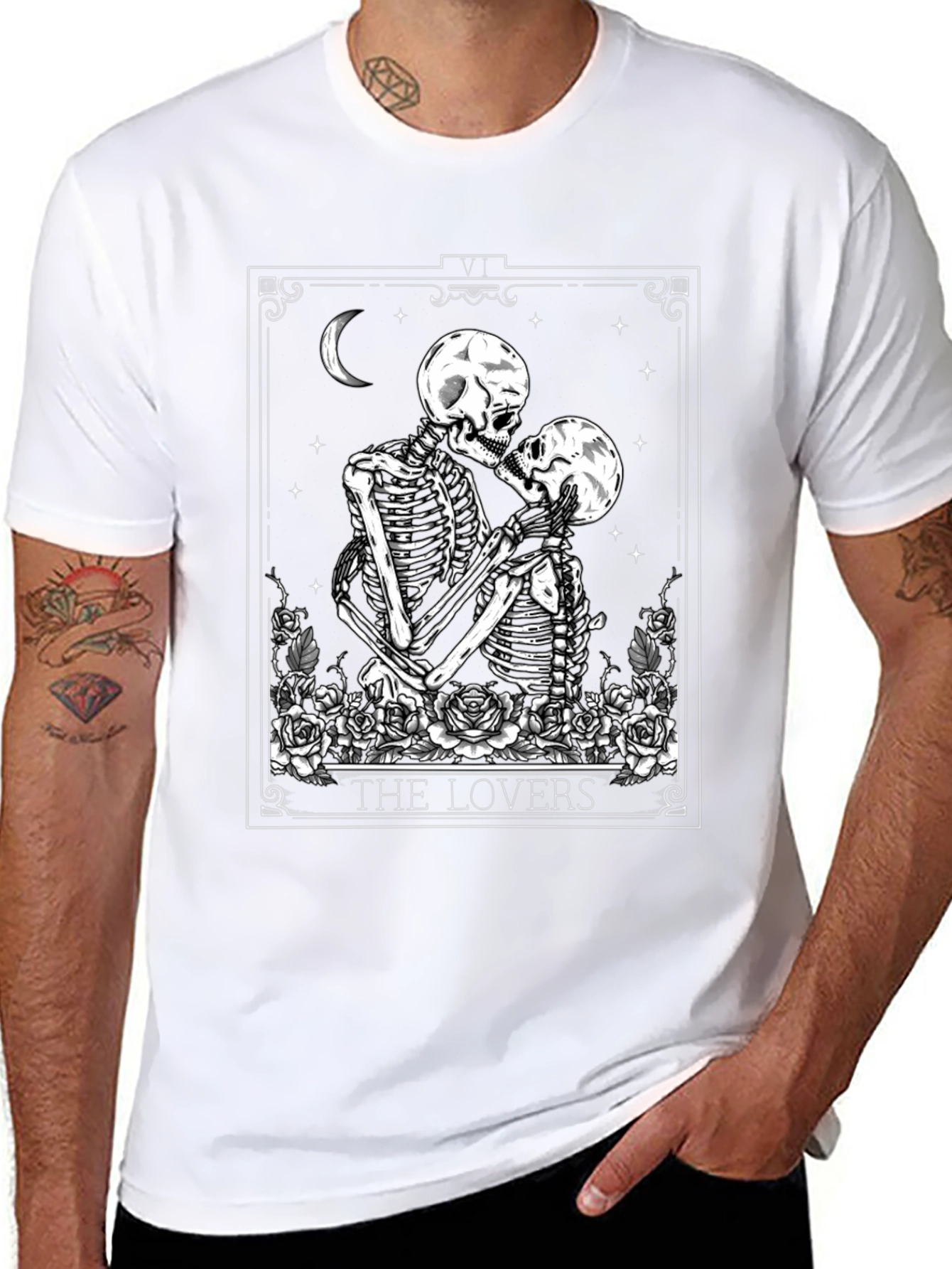 The Lovers Skeleton Tarot Card T-Shirt