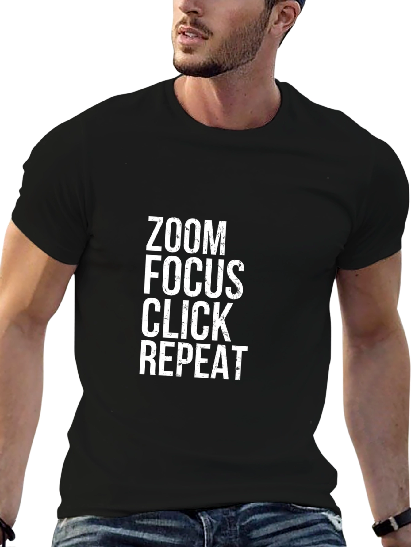 Zoom Focus Click Repeat Black Graphic Tee