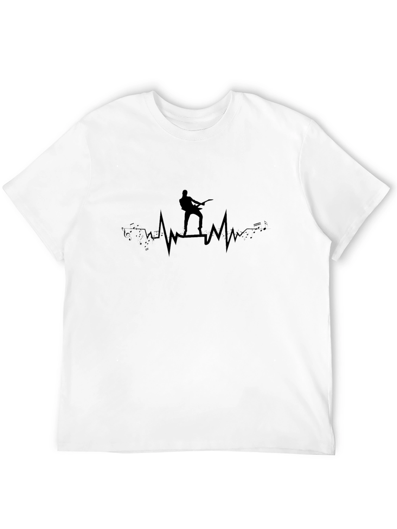 Electric Guitar Heartbeat Graphic Tee - Black