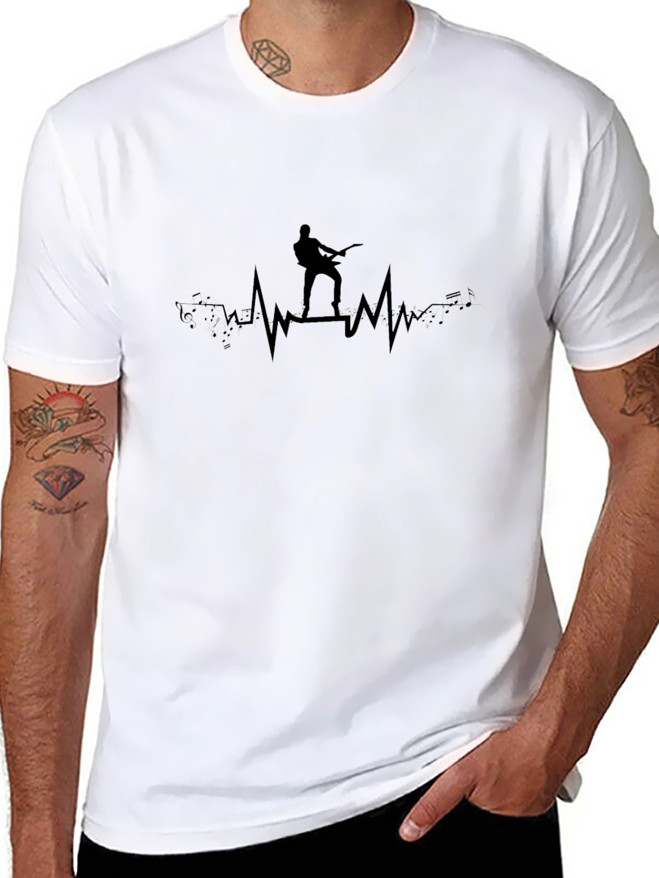 Electric Guitar Heartbeat Graphic Tee - Black