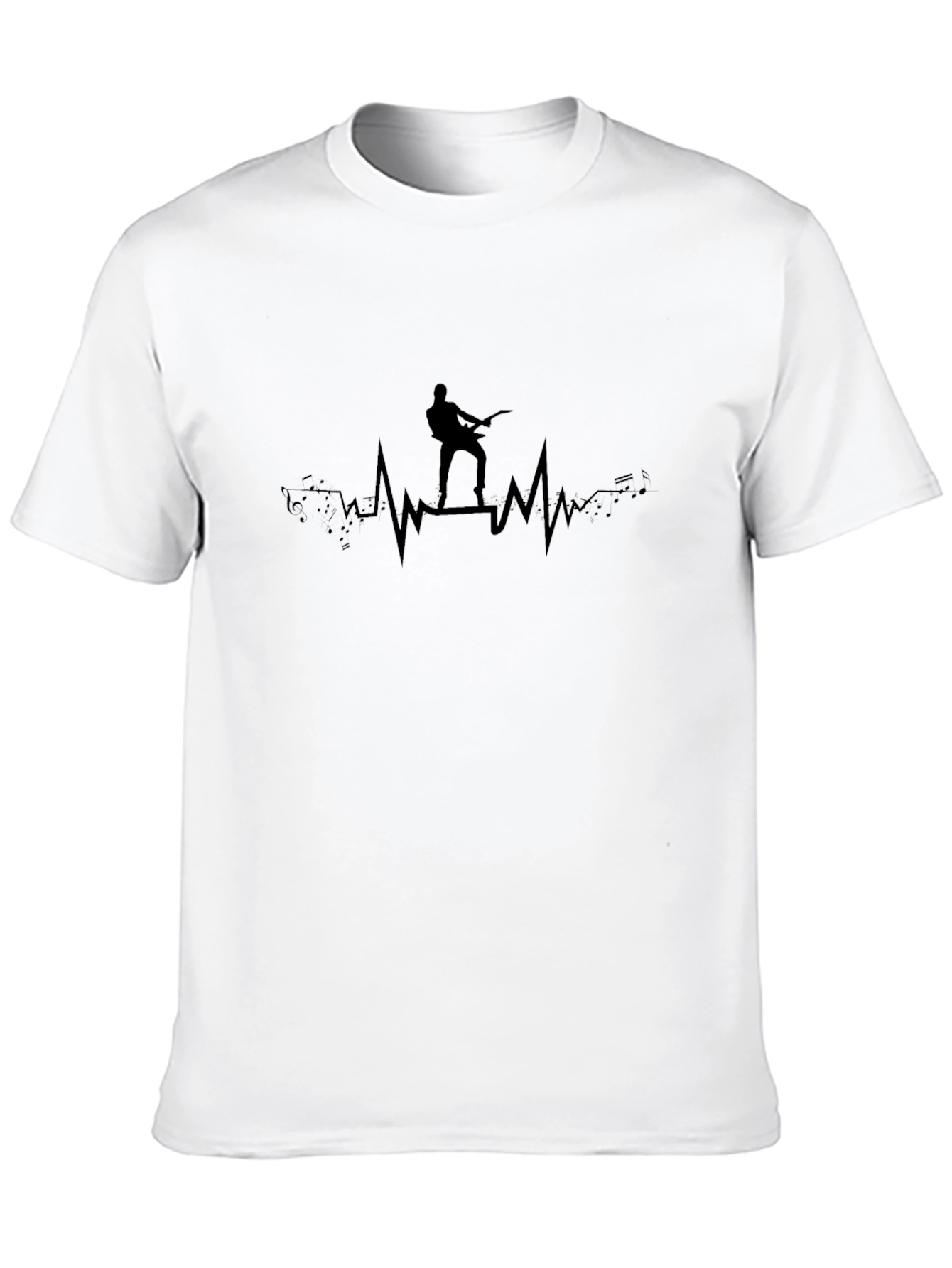Electric Guitar Heartbeat Graphic Tee - Black
