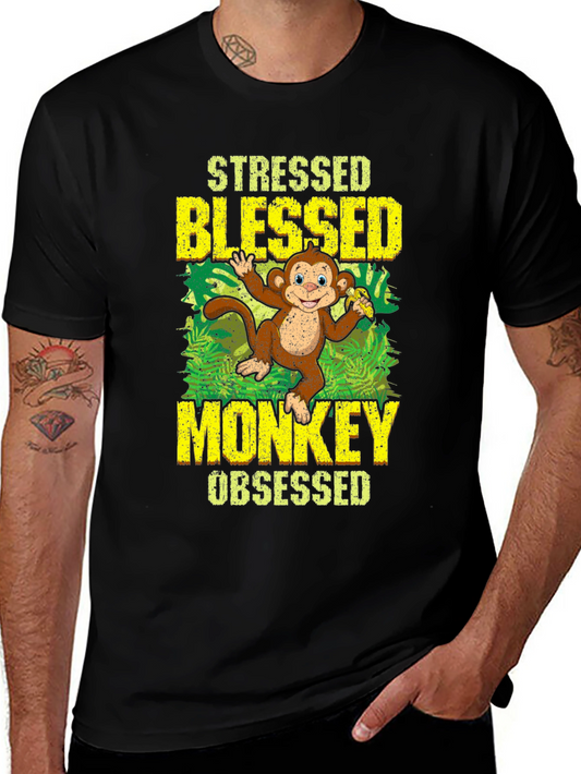 Stressed Blessed Monkey Obsessed Graphic T-Shirt