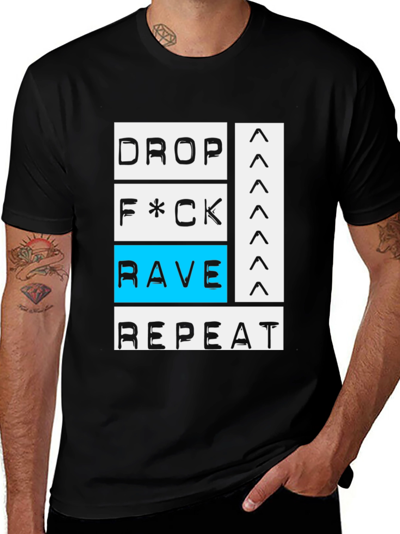 Drop Rave Repeat Black Graphic T-Shirt