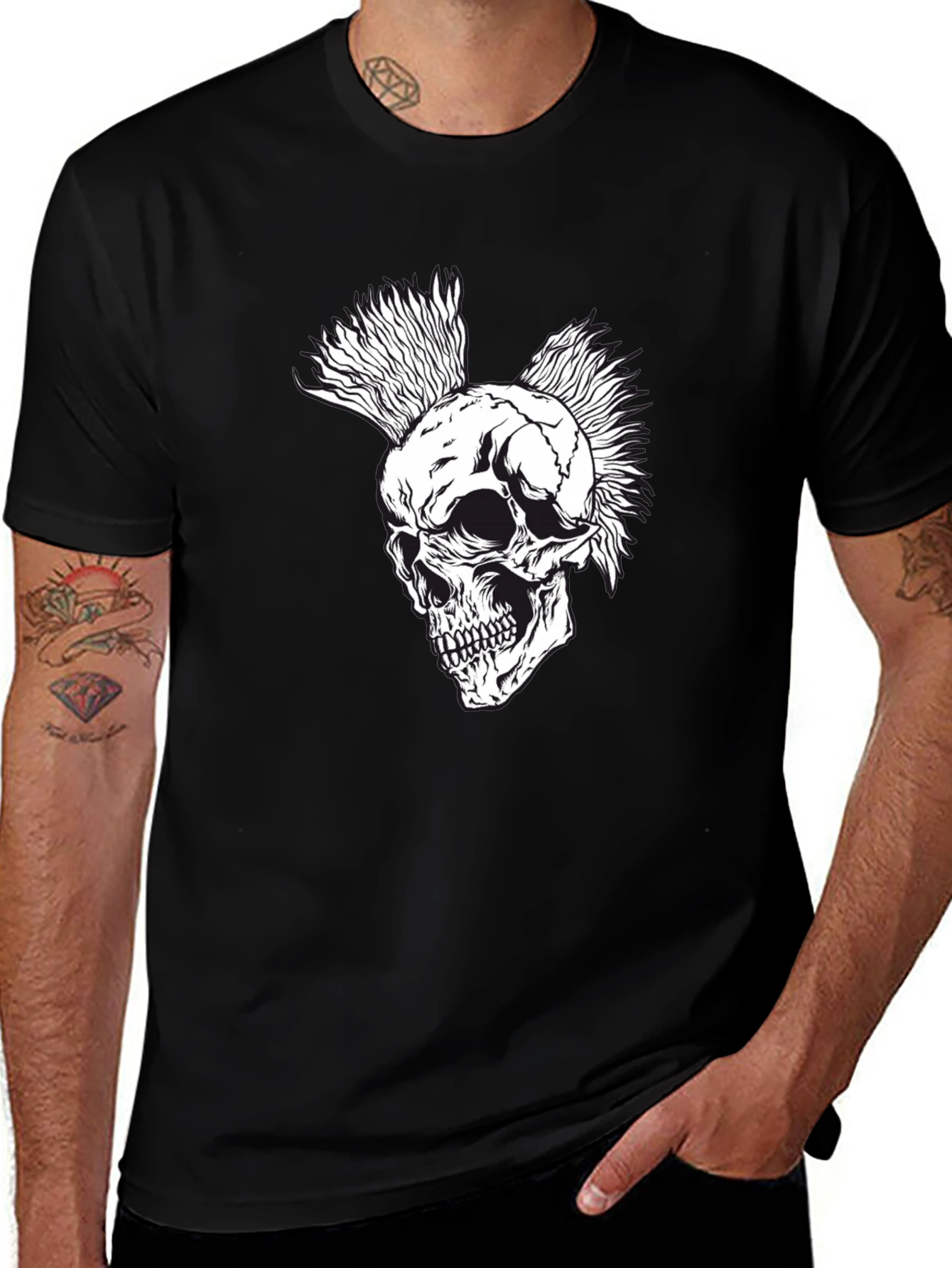 Punk Skull Graphic Tee - Black Cotton T-Shirt