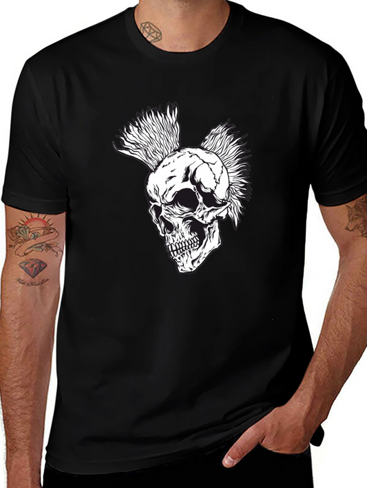 Punk Skull Graphic Tee - Black Cotton T-Shirt