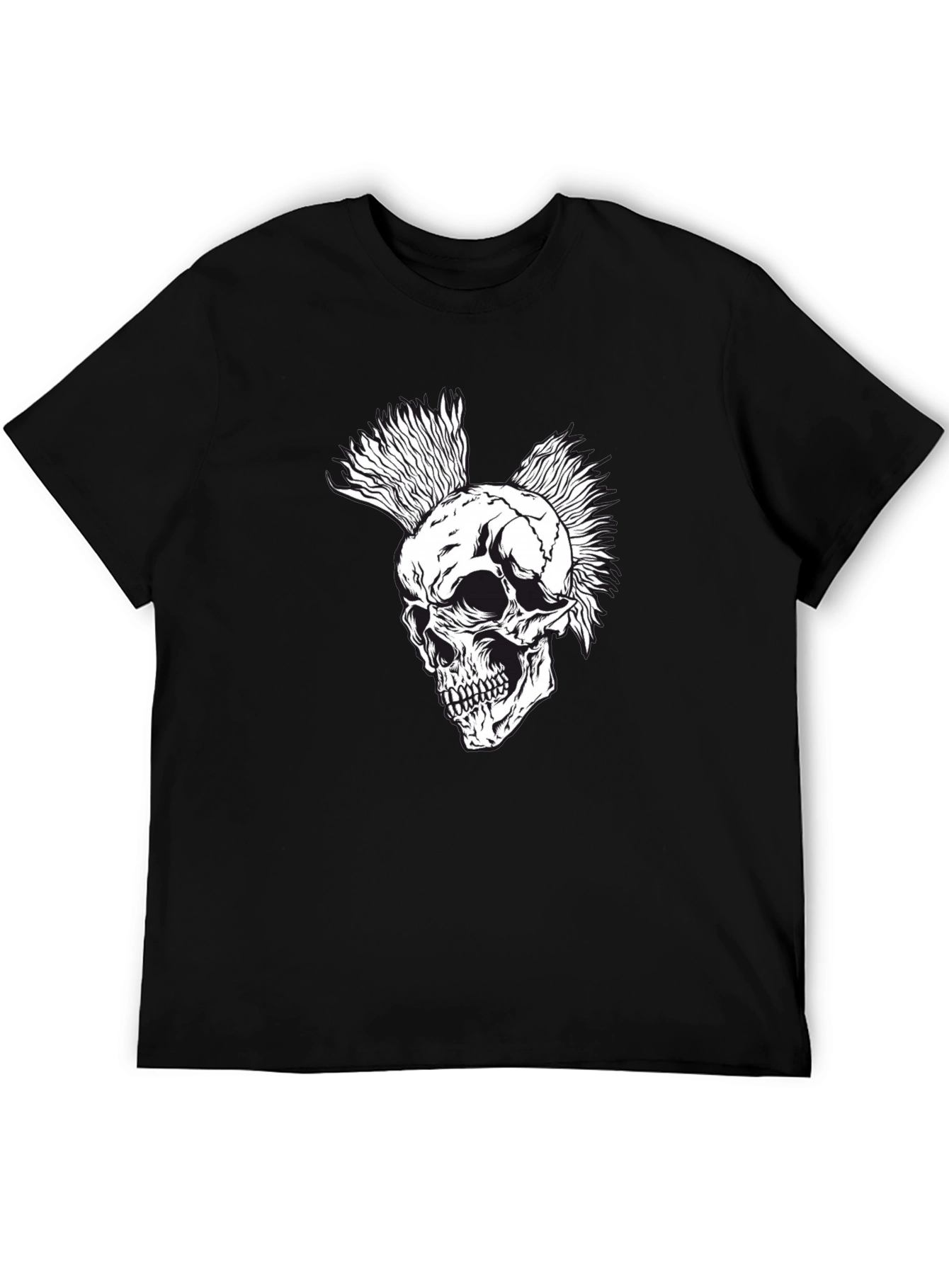 Punk Skull Graphic Tee - Black Cotton T-Shirt