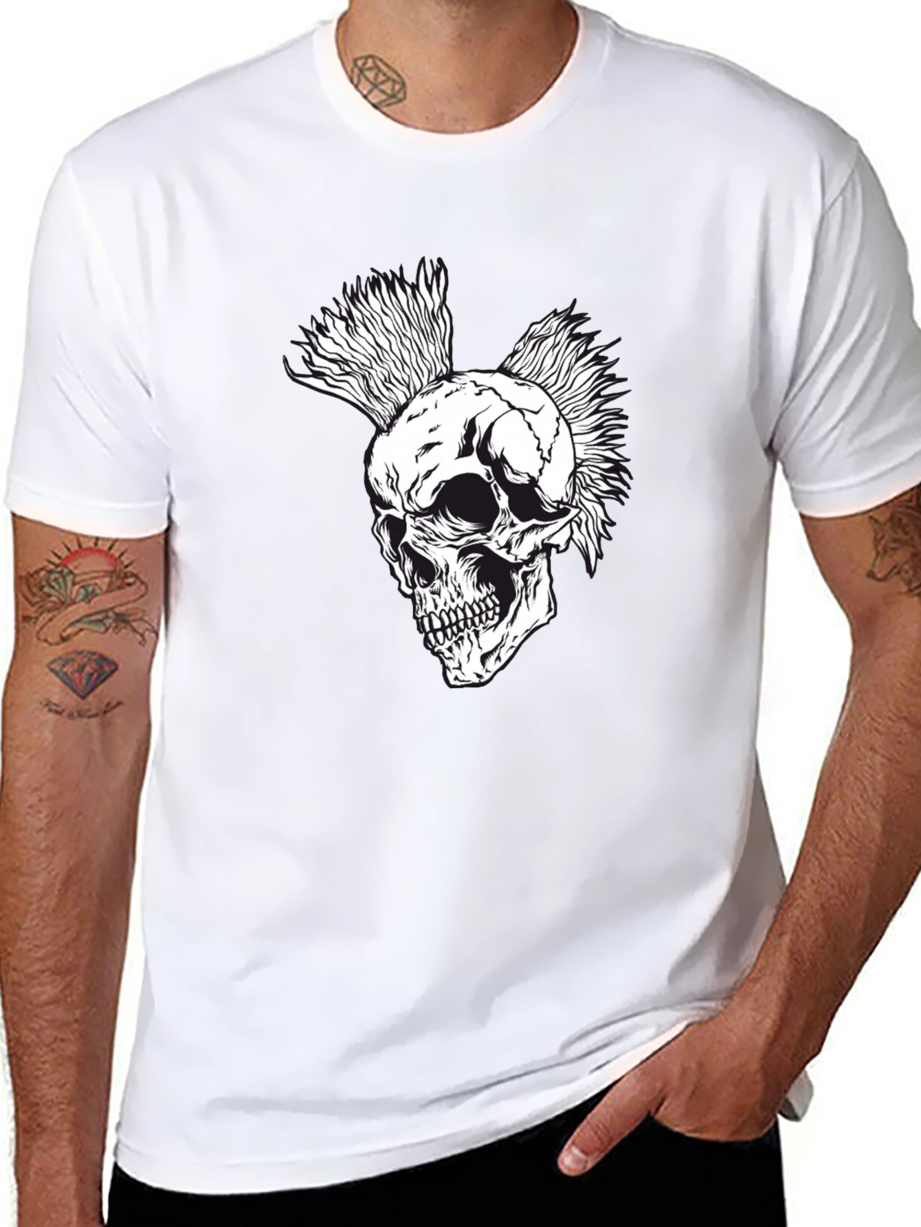 Punk Skull Graphic Tee - Black Cotton T-Shirt