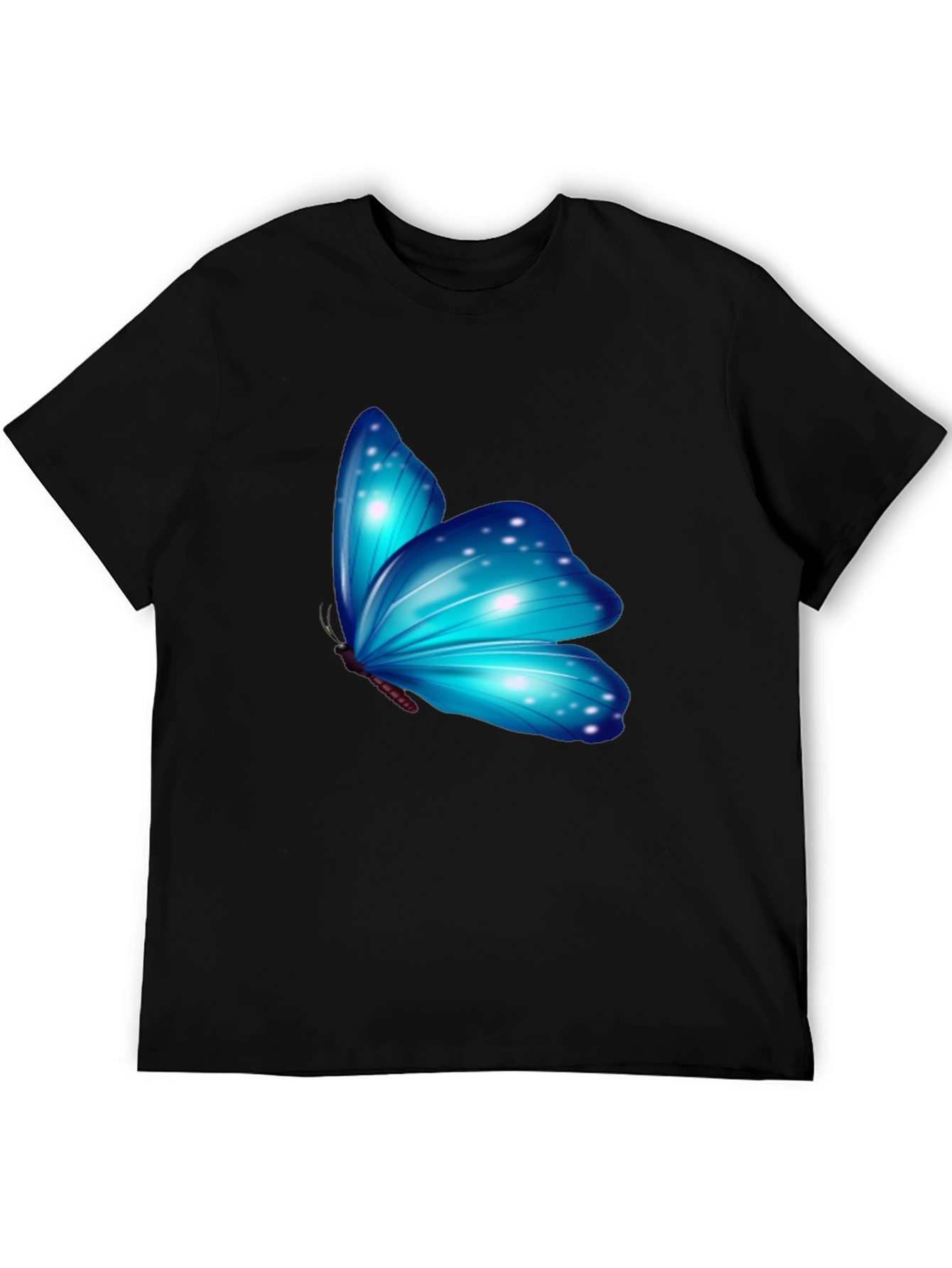 Blue Butterfly Graphic Black T-Shirt