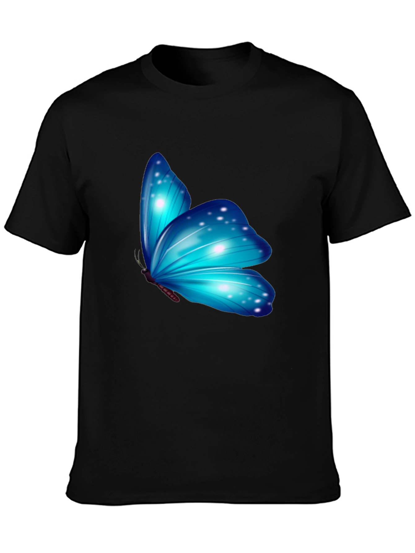 Blue Butterfly Graphic Black T-Shirt