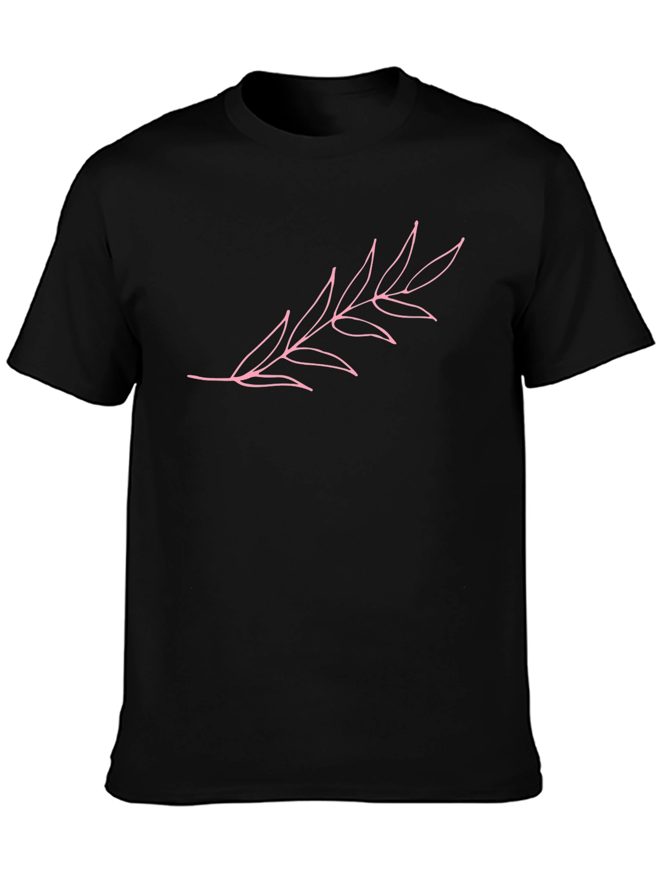 Pink Leaf Graphic Black T-Shirt