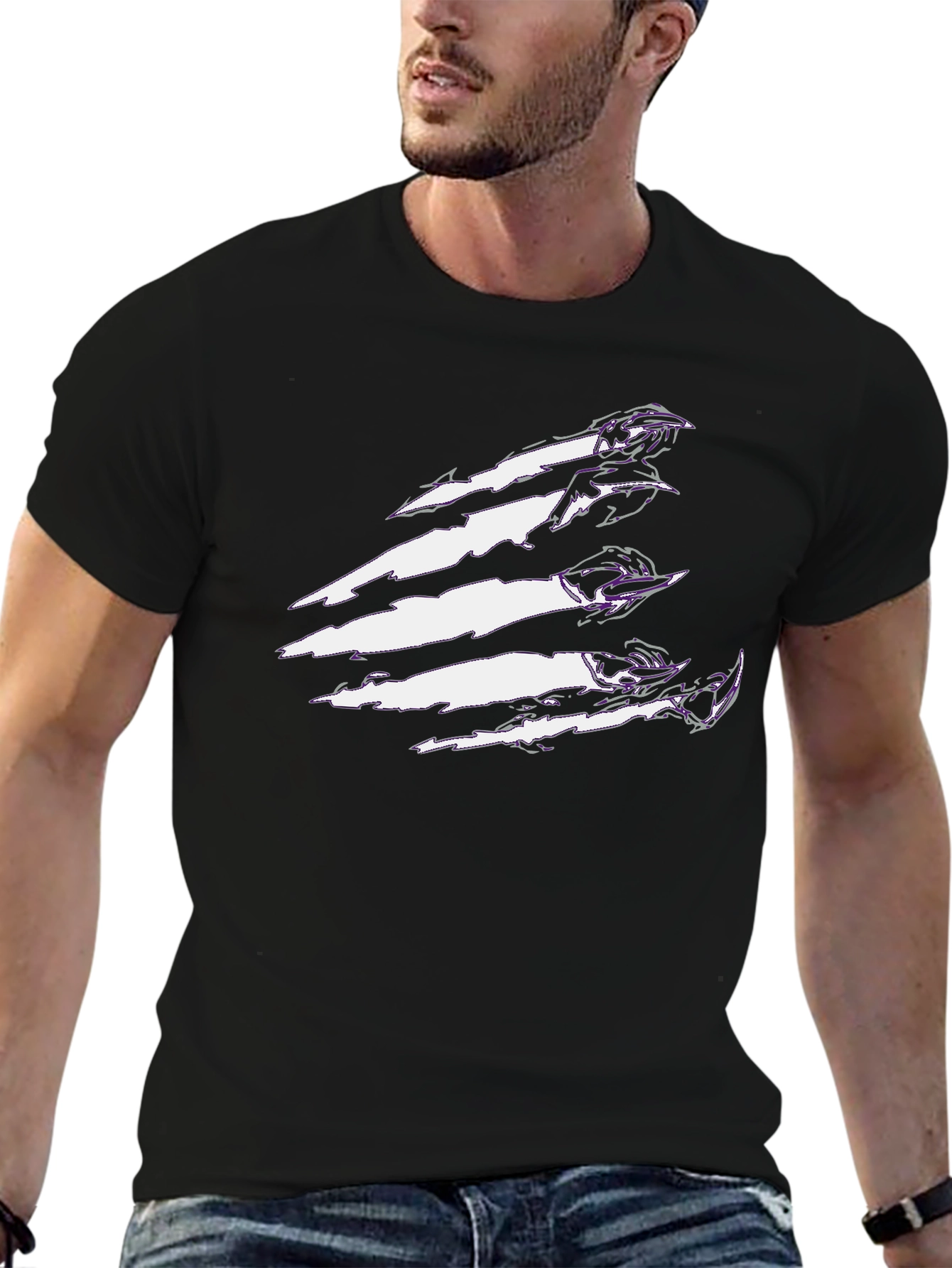 Black Graphic Tee with Claw Scratch Design
