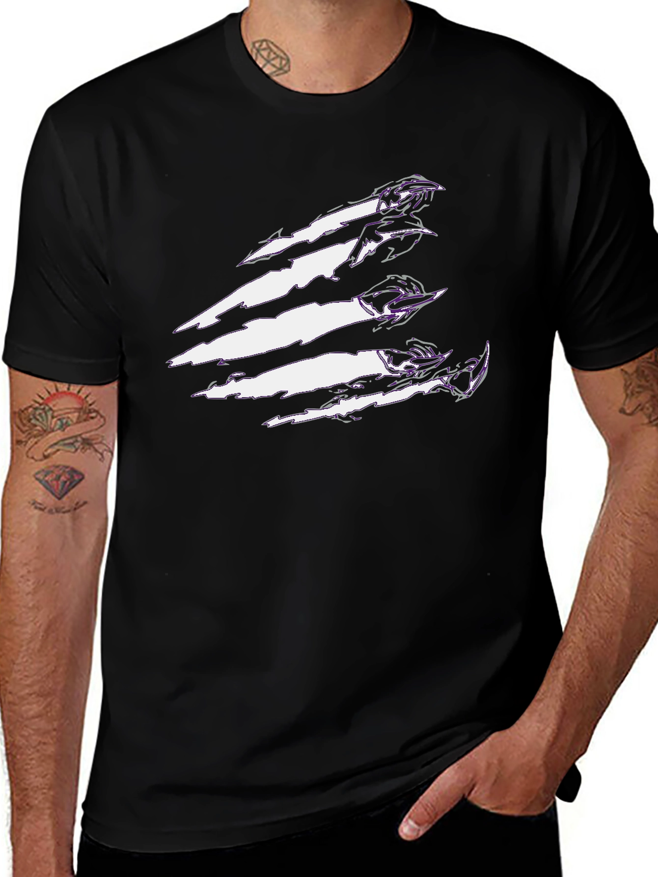Black Graphic Tee with Claw Scratch Design
