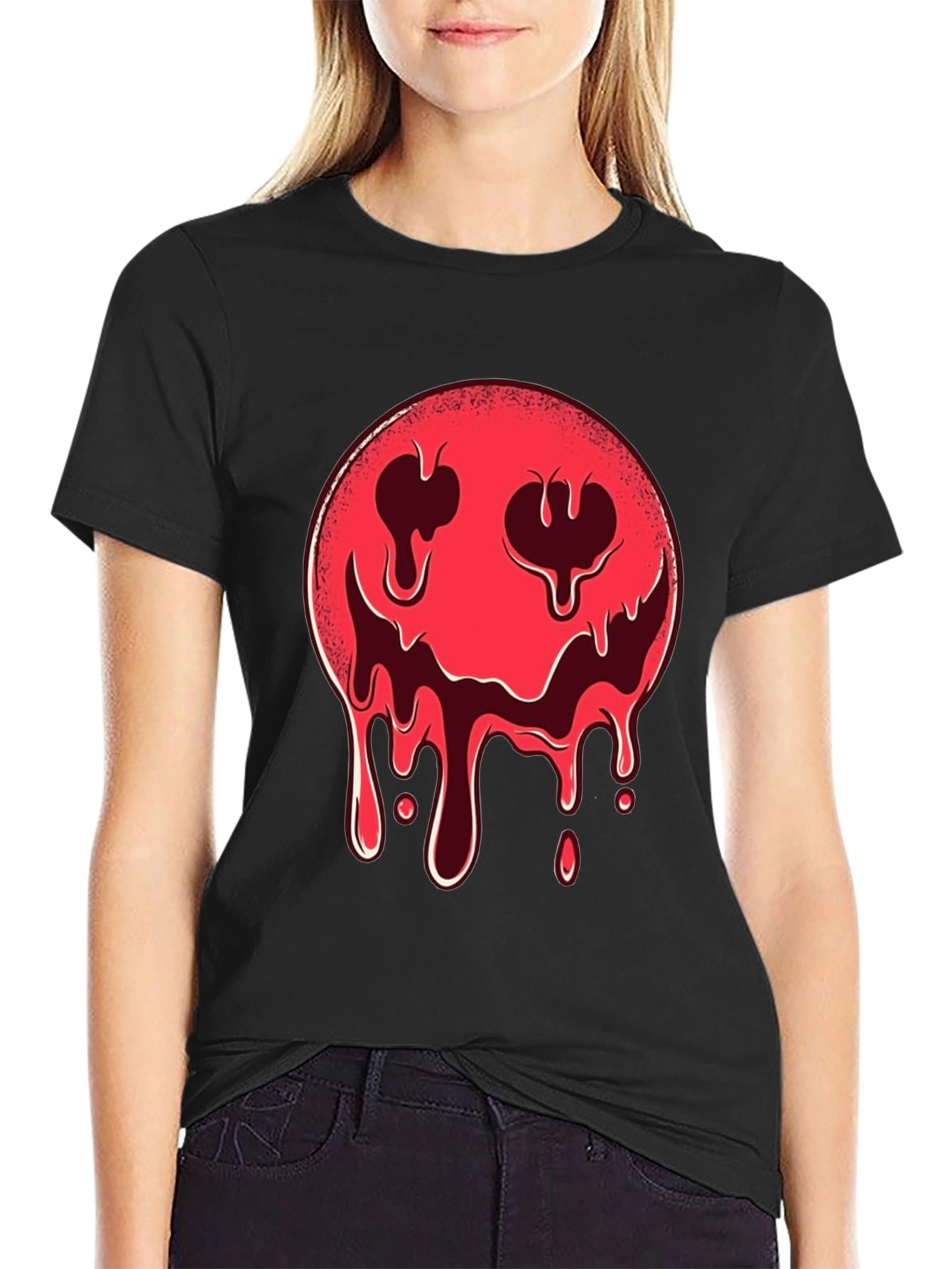 Melting Smiley Face Graphic Tee - Edgy Style