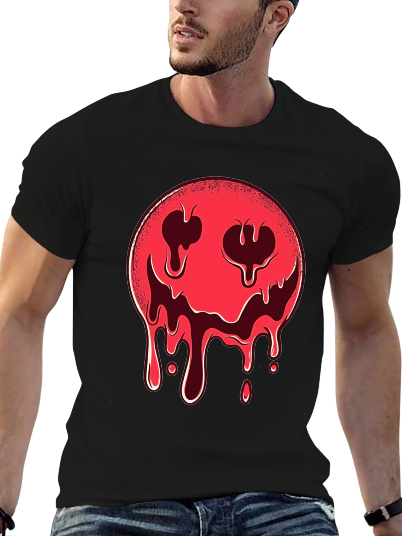 Melting Smiley Face Graphic Tee - Edgy Style