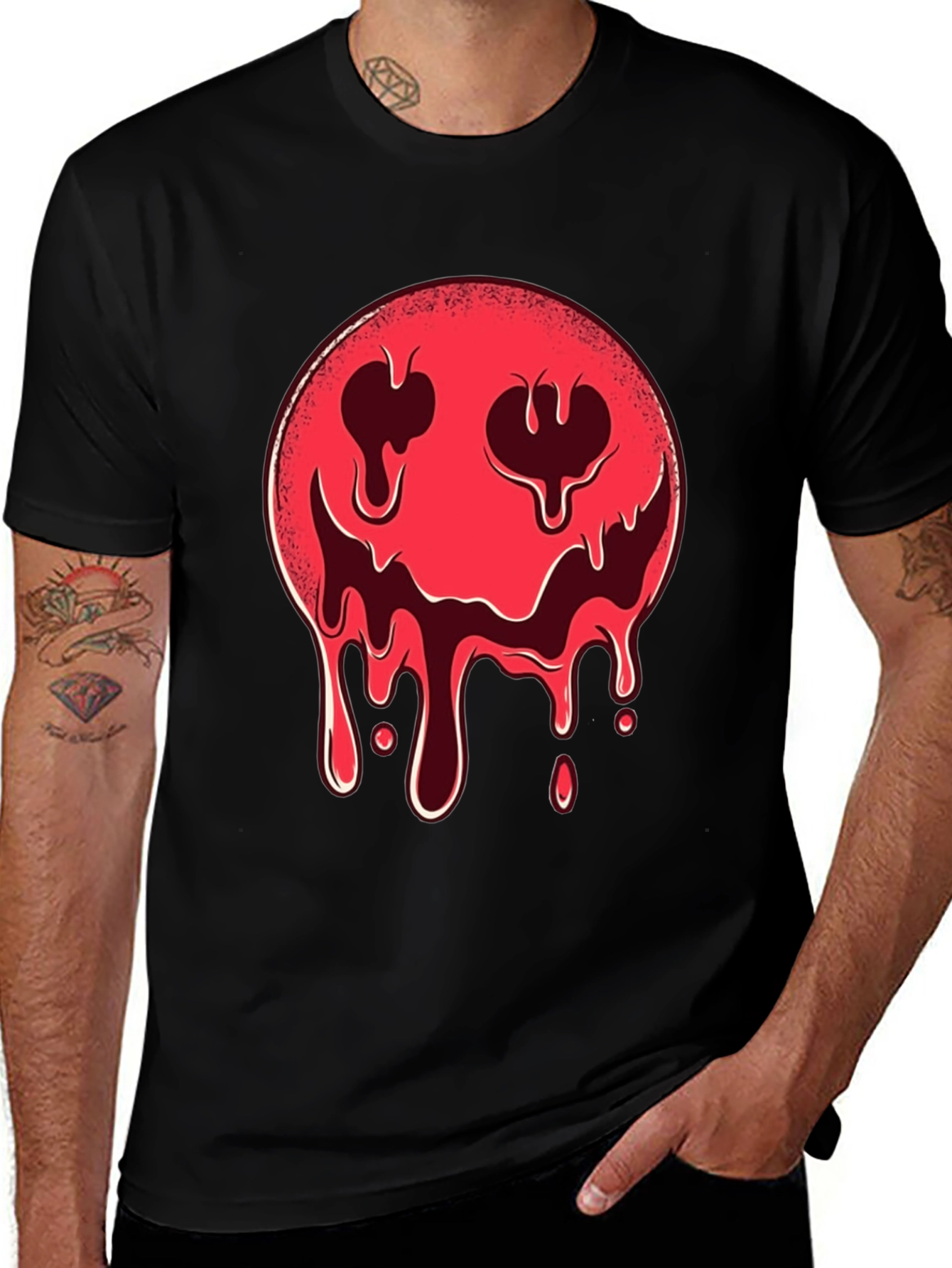 Melting Smiley Face Graphic Tee - Edgy Style