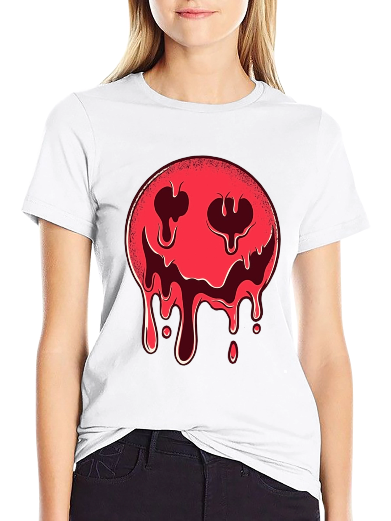 Melting Smiley Face Graphic Tee - Edgy Style