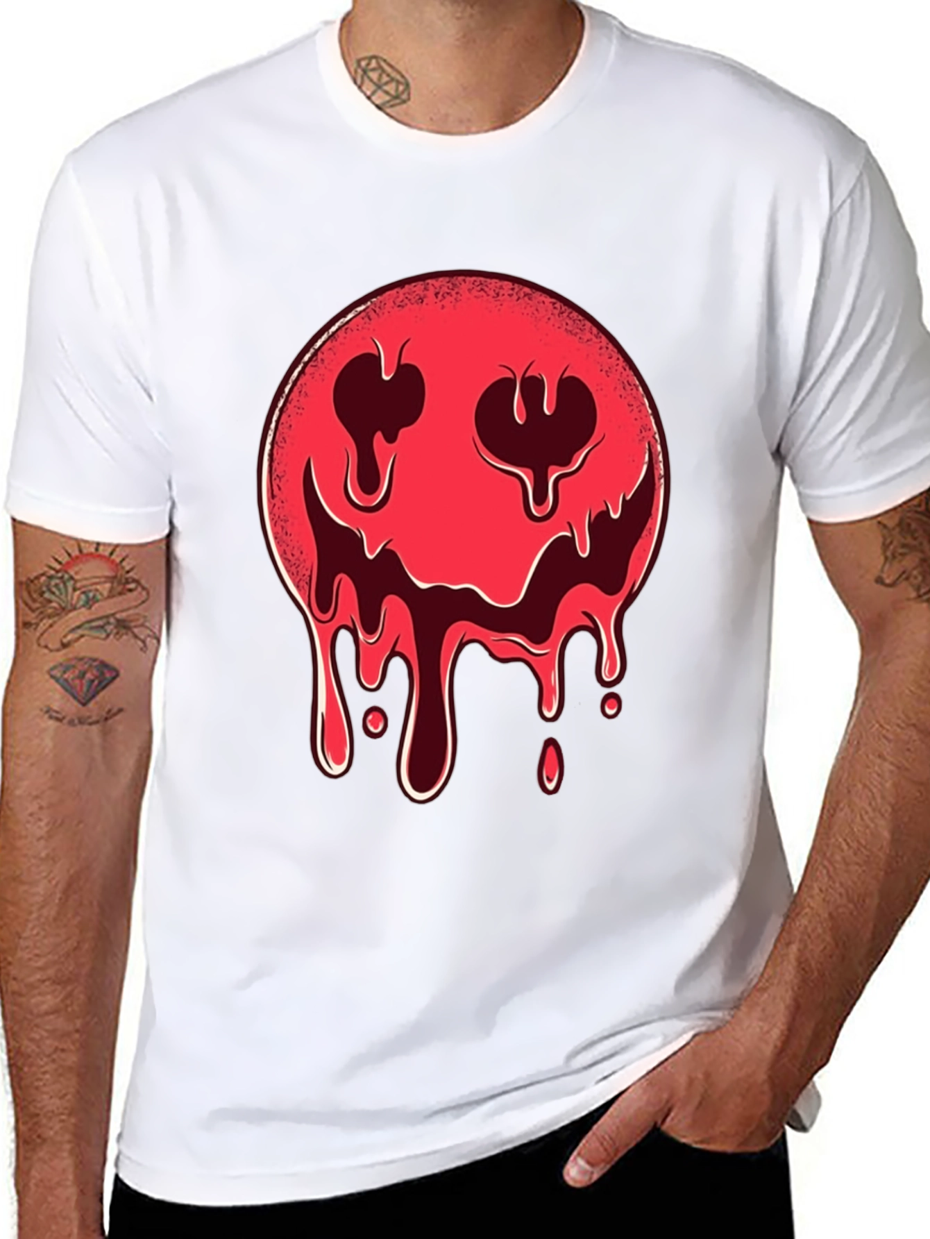 Melting Smiley Face Graphic Tee - Edgy Style